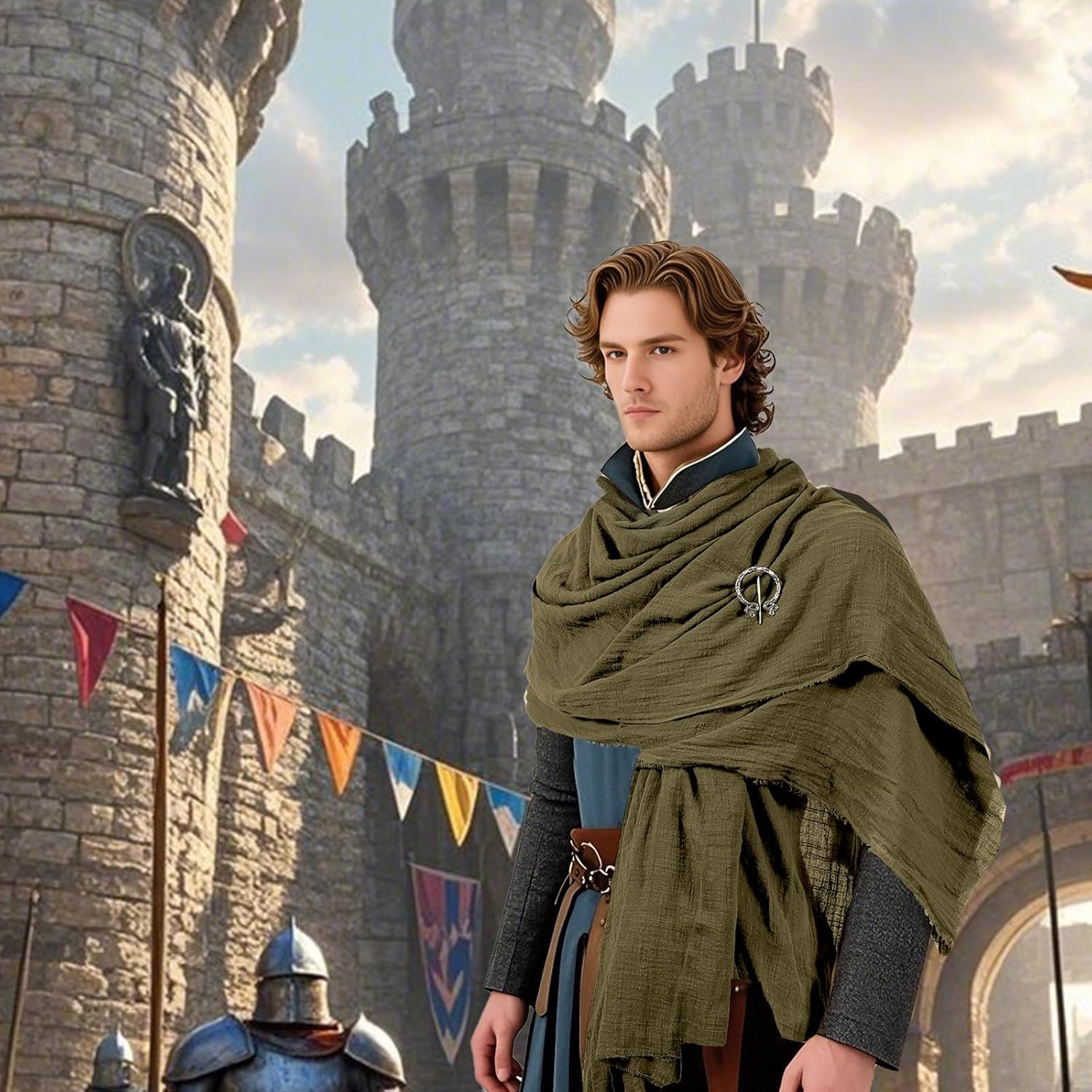 Dune Costume Post Apocalyptic Hooded Shawl Scarf Medieval Shaman Cowl Cloak Cape Viking Desert Outfit for Men Women - Image 7