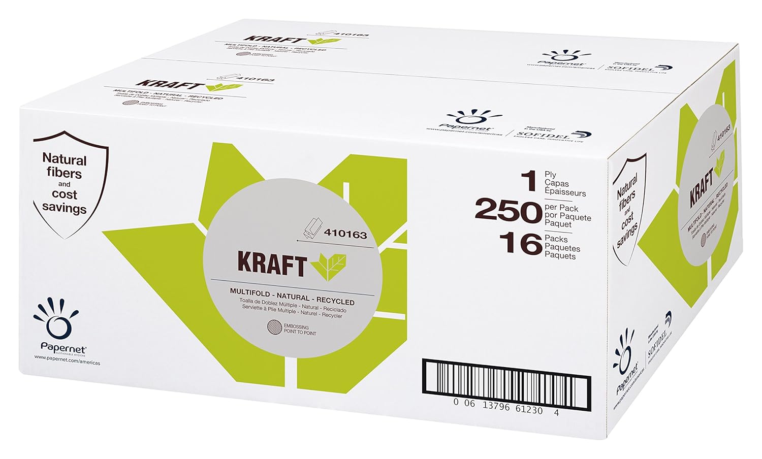 Papernet 410163 Kraft 1-ply Natural multifold Towels, 16 Packs per case, 250 Sheets per Pack, 9.5" x 9.25" Sheet Size (Pack of 4000)