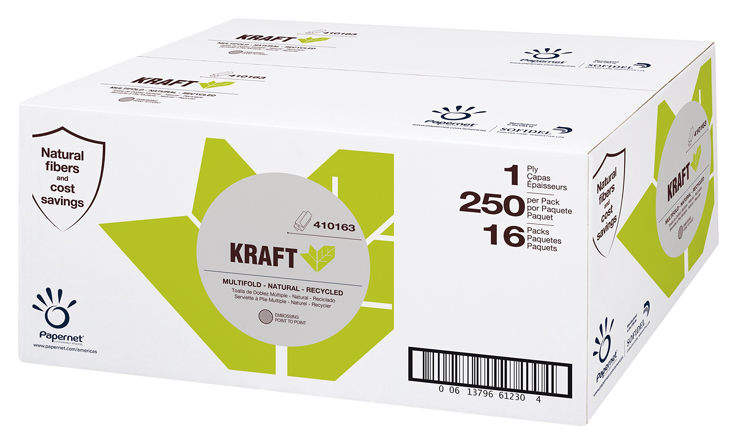 Papernet 410163 Kraft 1-ply Natural multifold Towels, 16 Packs per case, 250 Sheets per Pack, 9.5