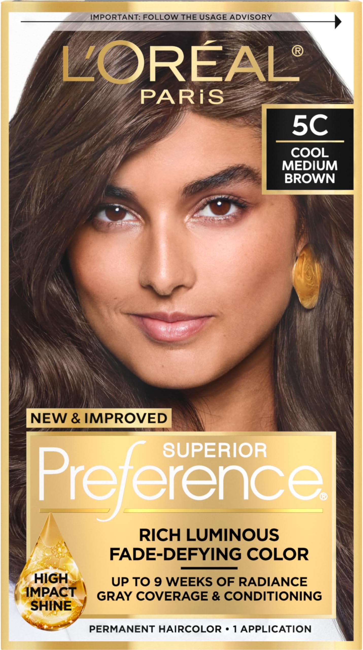 Superior Preference Luminous Fade-Defying Permanent Hair Color, Hair Dye For Up to 9 Weeks of Radiance, Cool Medium Brown 5C, 1 Hair Dye Kit