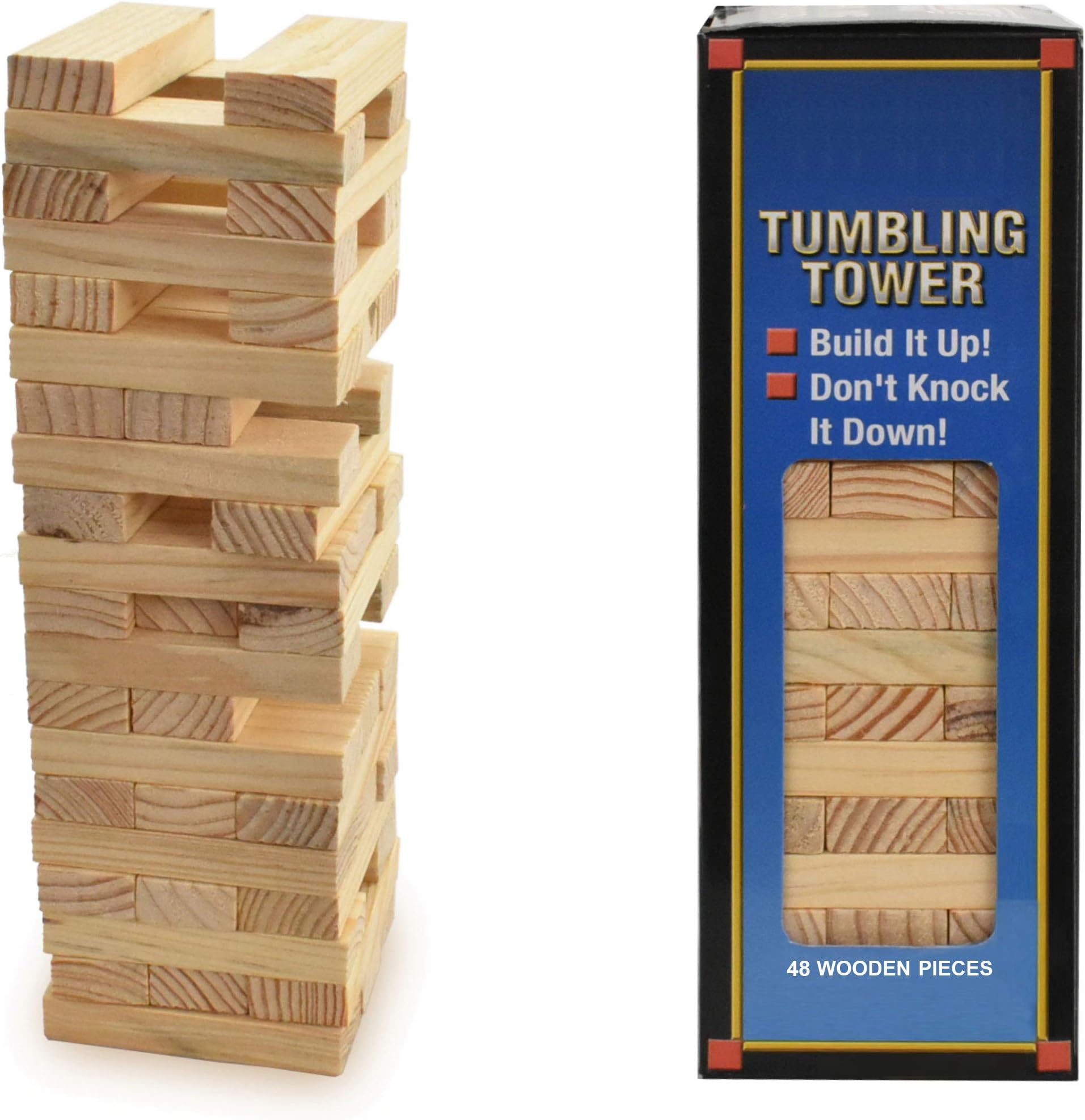 Traditional Wooden Small Tumbling Tower, Fun Entertainment Kids and Adults, Classic Children's Stacking Block Game that Promotes Speed, Reaction, Accuracy and Tactics (Travel Size Tumbling Tower Game)
