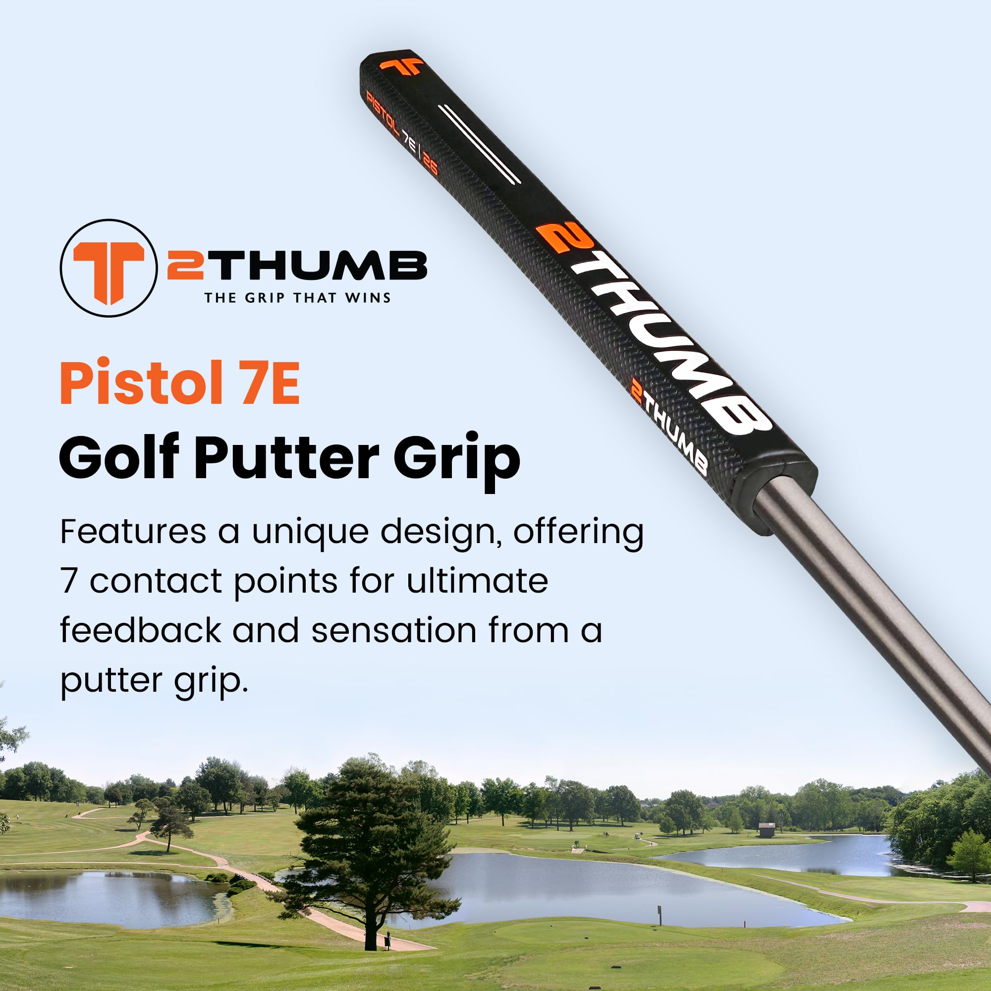 2 Thumb Pistol 7E 32 Golf Putter Grip | High-Quality Golf Grips with V-Back Technology Non-Taper Design | Lightweight, Improves Feedback & Tack Enhances Feel Golf Club Grips | W-26mm x D-25mm - Black