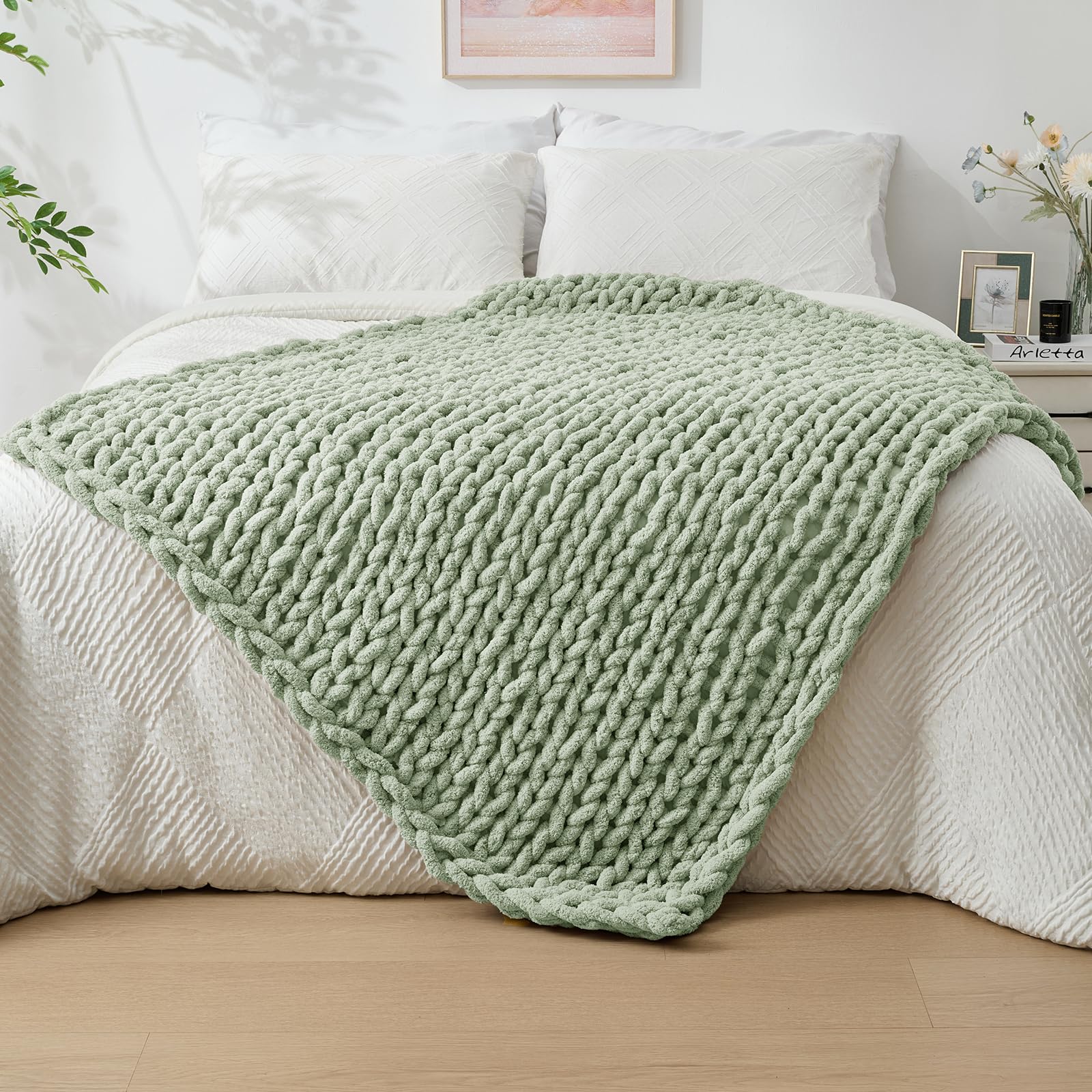 Sage Green Casaluna Chunky Knit Blanket Sage Green Knit Blanket