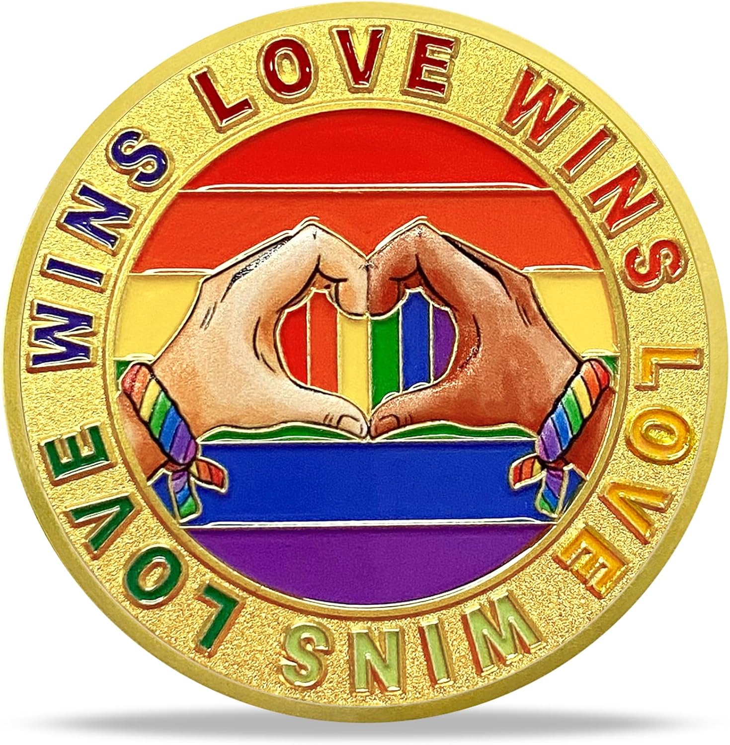 Love Wins Pride Coin Gift Set | Rainbow Heart Gold Medallion with Coin Capsule, Celebration Gifts for LGBTQ+ Community, Pride Month, and Special Occasions