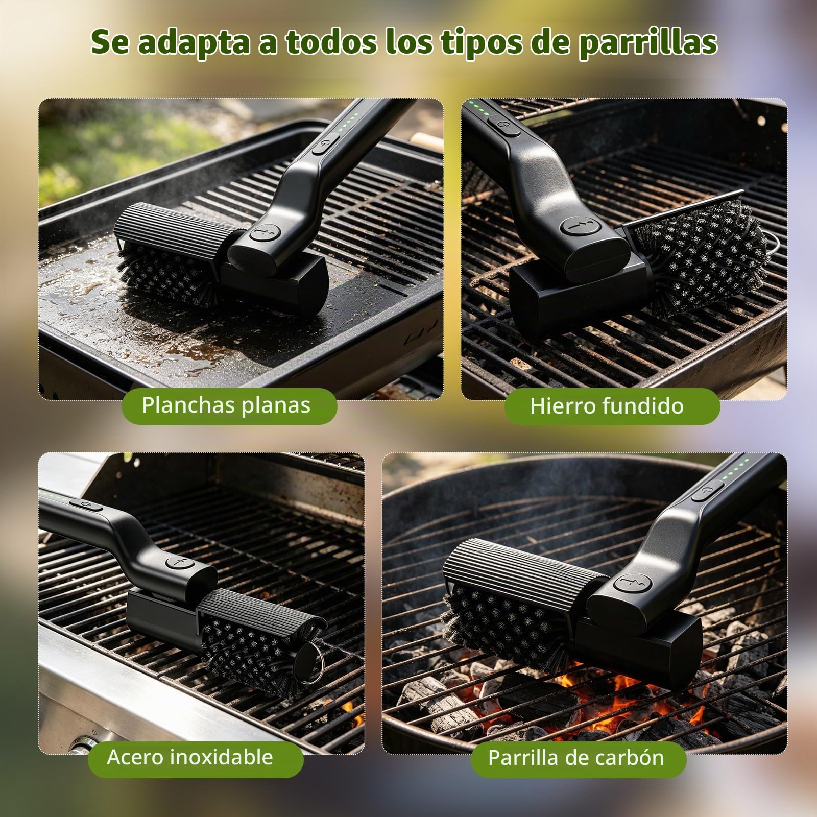 Cepillo Eléctrico para Barbacoa, Cepillo eléctrico para Parrilla con 3 velocidades, 180° Ajustable, 2 Cabezales, 100 Min de Autonomía, Limpiador de Parrilla Inalámbrico para Gas y Carbón