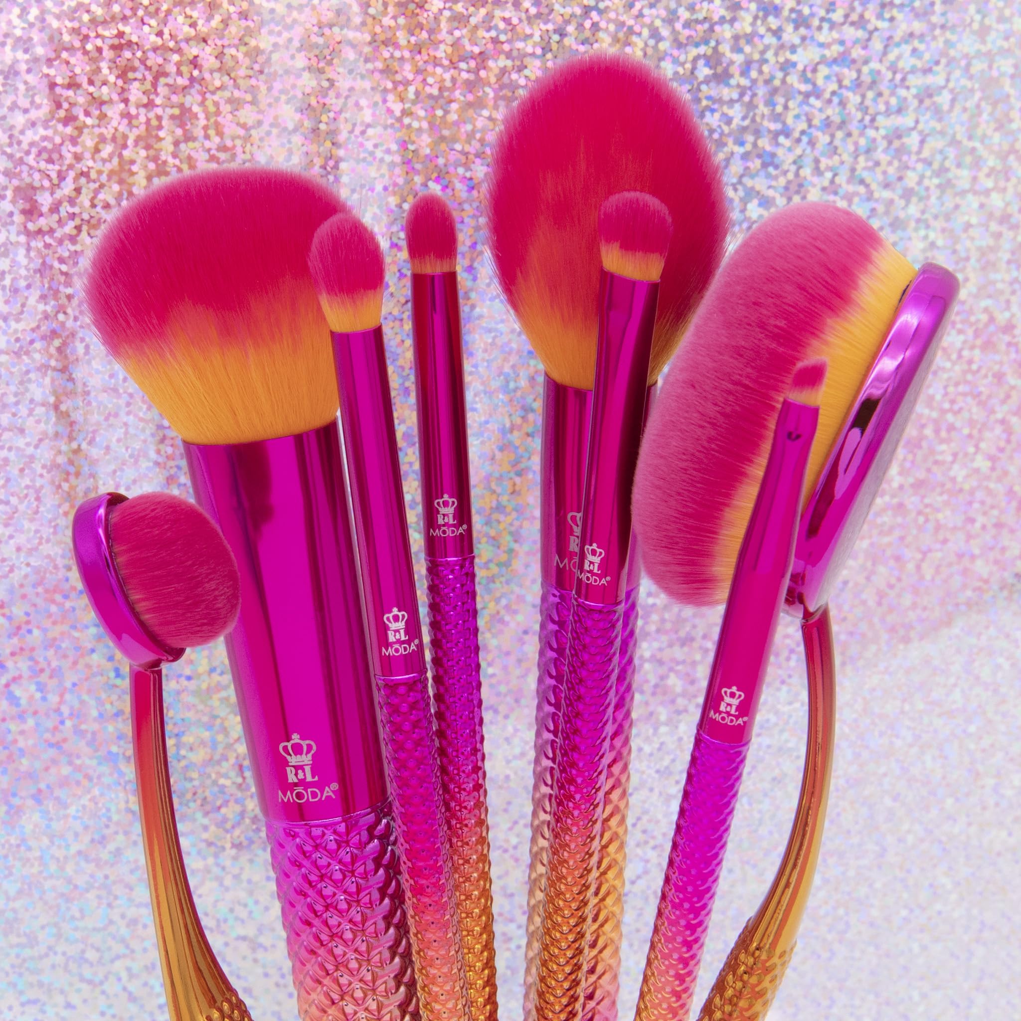 MODA Sunset Prismatic - Set di 8 pennelli da trucco per tutto il viso, include fondotinta ovale, contorno ovale, kabuki a cupola, cipria appuntita, piega, shader, dettagli e pennelli angolari