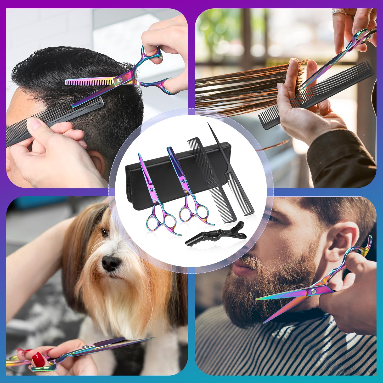 Lictin Forbici da Parrucchiere Professionali Set 4-in-1 – 6.7inch Forbici Capelli Dritte + Forbici per Sfoltire i Capelli, Lame Extra-Sharp Acciaio Inox, Ideale per Barber