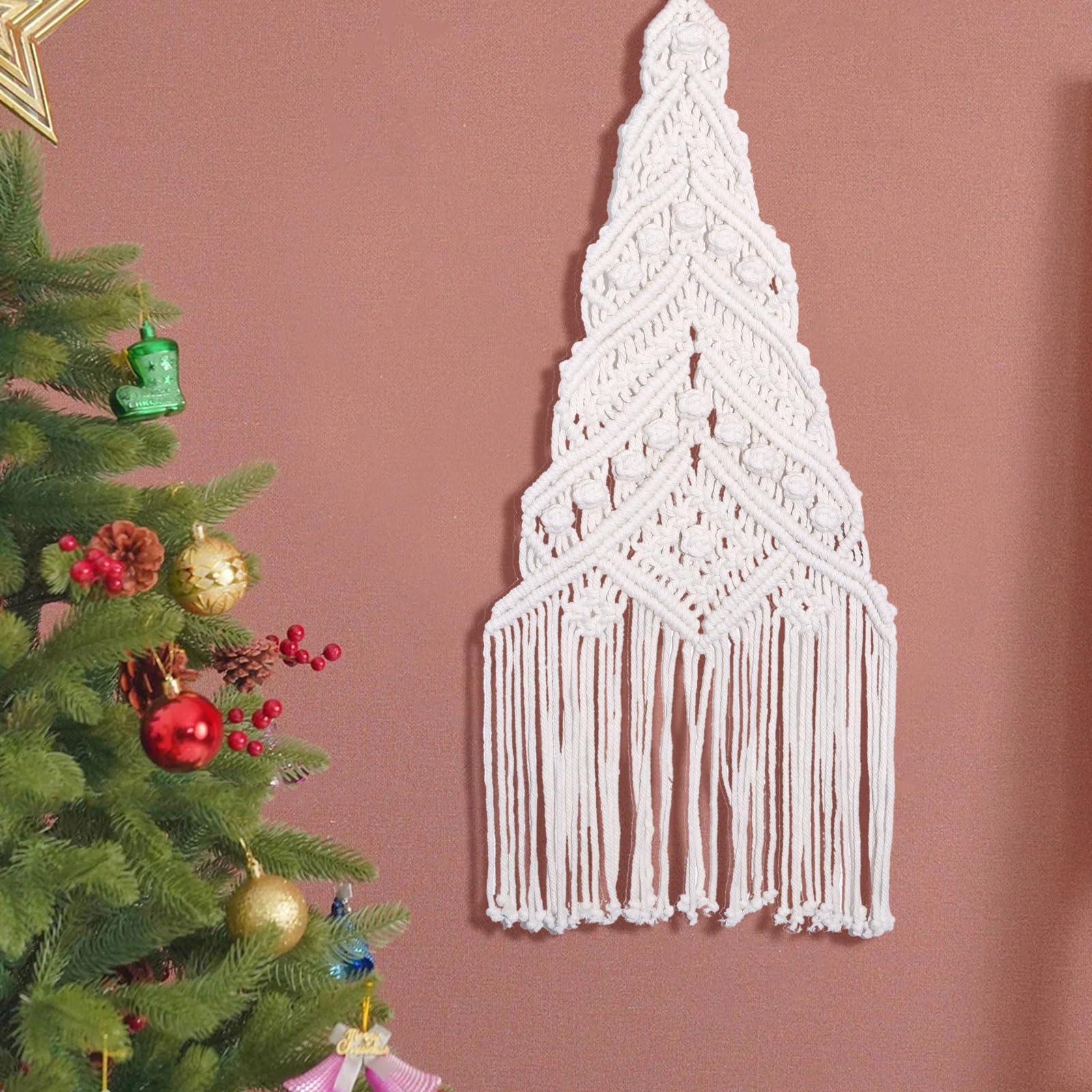 ORIGACH Set macramè per albero di Natale per principianti, set di nodi macramè per fai da te e annodare con istruzioni (lingua italiana non garantita), per decorazioni natalizie macramè