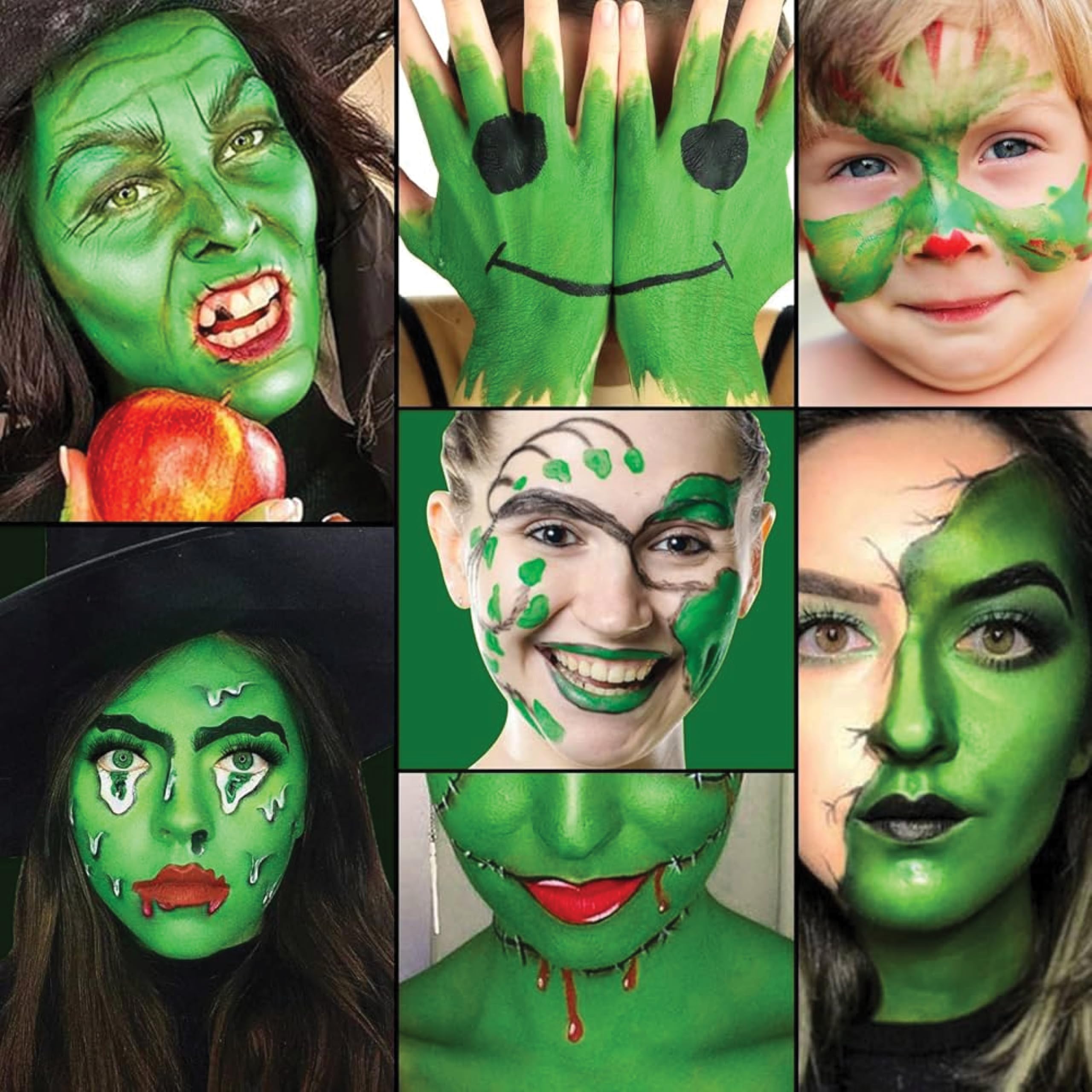 Wanna Party Green Face Paint Makeup -Easy-to-Apply & Long-Lasting - Skin Friendly-Perfect for Cosplay, Cricket Fans, Sports Events, India Flag Face Paint & Themed Parties 3
