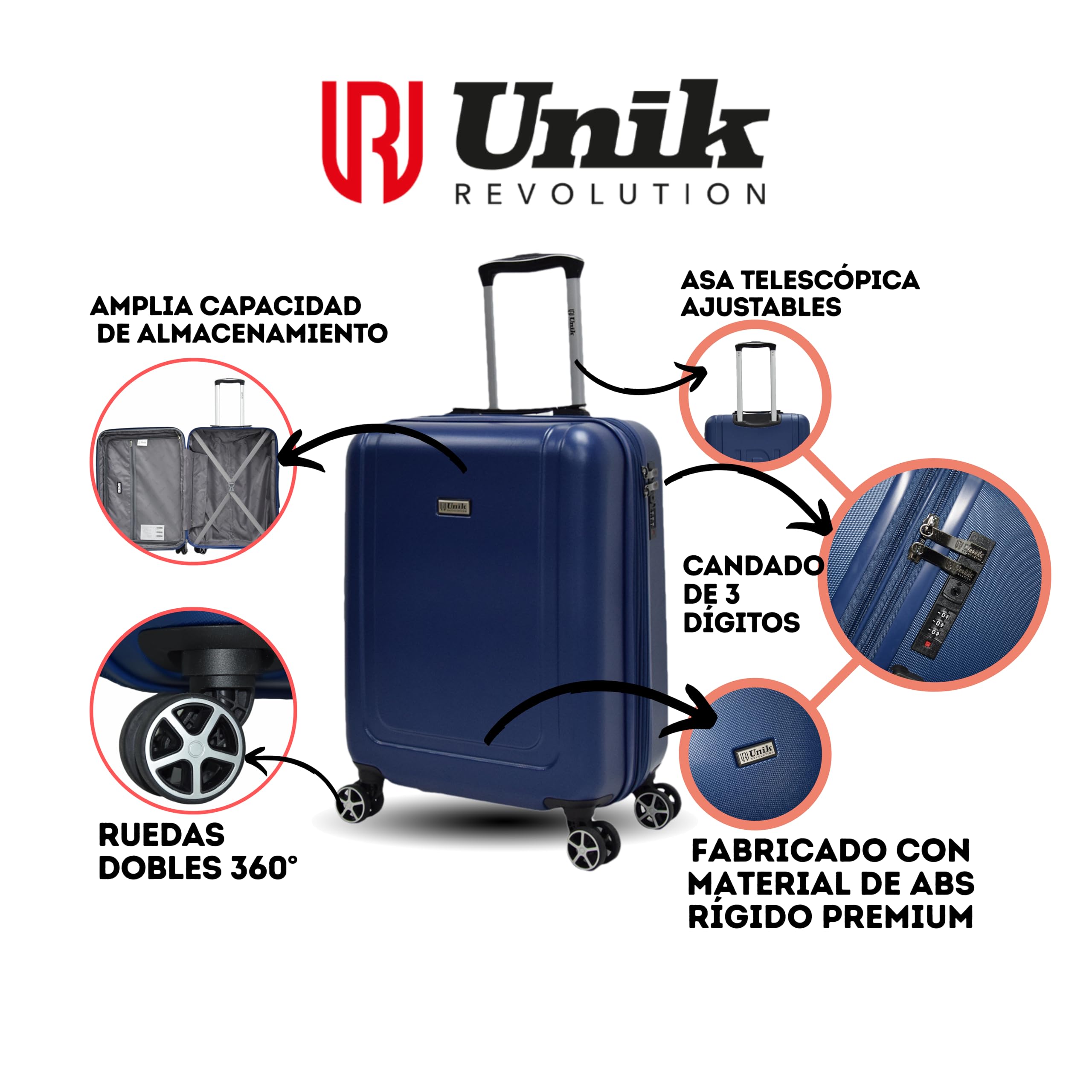 Valigia Media 68x47x26/31 cm – Espandibile, Rigida in ABS, 4 Ruote Doppie Silenziose, Chiusura a 3 Cifre, Leggera e Resistente – Ideale per Viaggi di 3-5 Giorni (Blu, Medio)