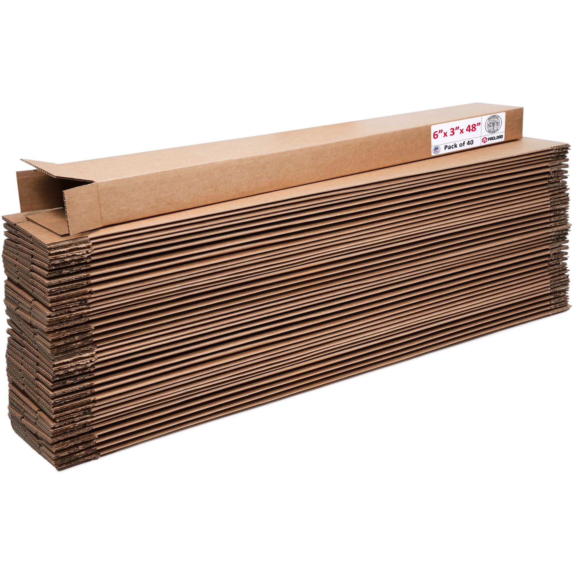 Tall Cardboard Boxes 6"L x 3"W x 48"H (Pack of 40) - USA-Made Packing Boxes for Moving, Shipping, or Storage - USPS, UPS, FedEx Approved - Professional Packing Supplies for Moving | USA-Made Packing Boxes for Moving, Shipping, or Storage - USPS, UPS, FedEx Approved - Professional Packing Supplies
