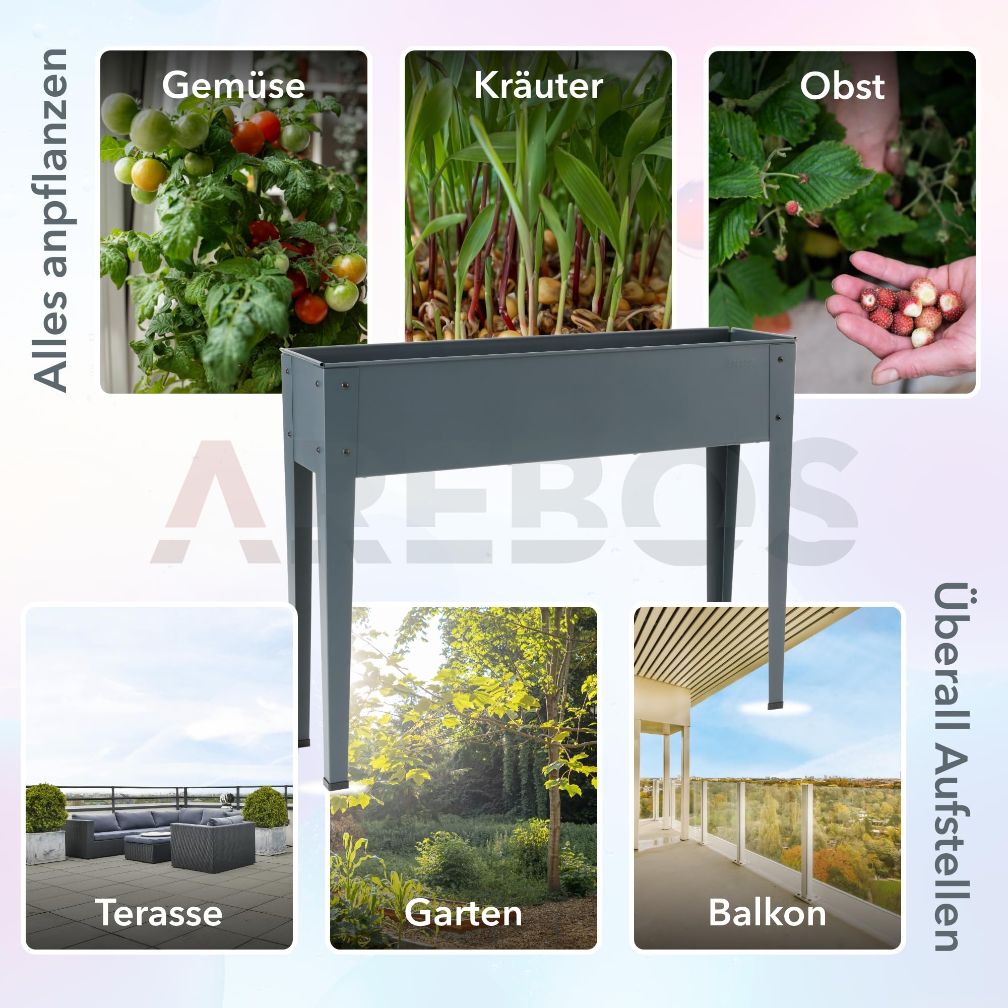 Arebos Hochbeet 101,5 x 26 x 80 cm | Frühbeet Kräuterbeet Pflanzenbeet Blumenkasten Garten Terassen Gemüsebeet Gartenbeet Blumenkübel für Balkon | ideal für den Anbau von Gemüse Obst Kräutern