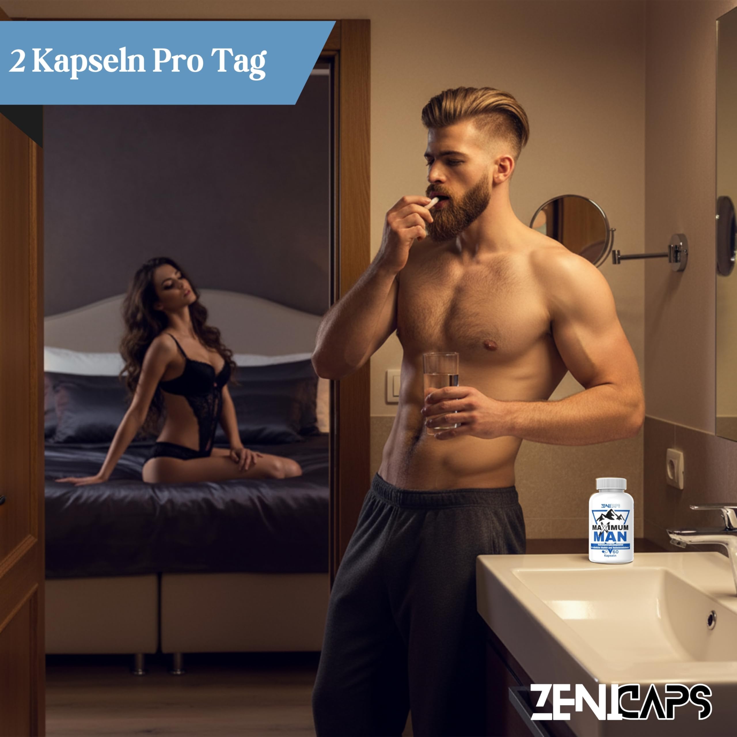MAXIMUM MAN Original | Für aktive Männer – mit Zink für den Testosteronspiegel* | Einfache Anwendung | mit L-Arginin, Tribulus Terrestris, Maca, Ashwaganda