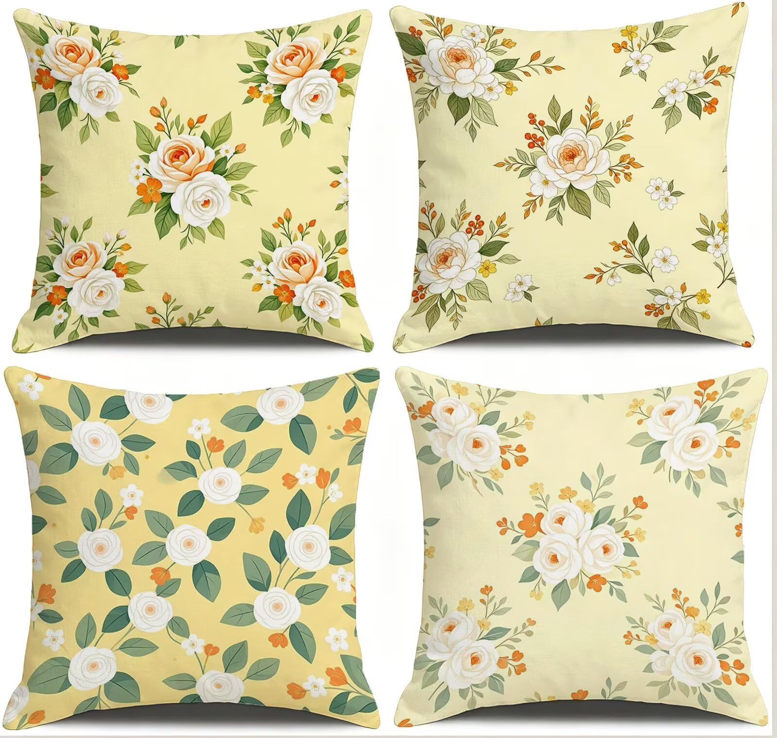 Cojines Exterior Amarillo Funda Almohada 45x45cm Juego de 4, Cod-487