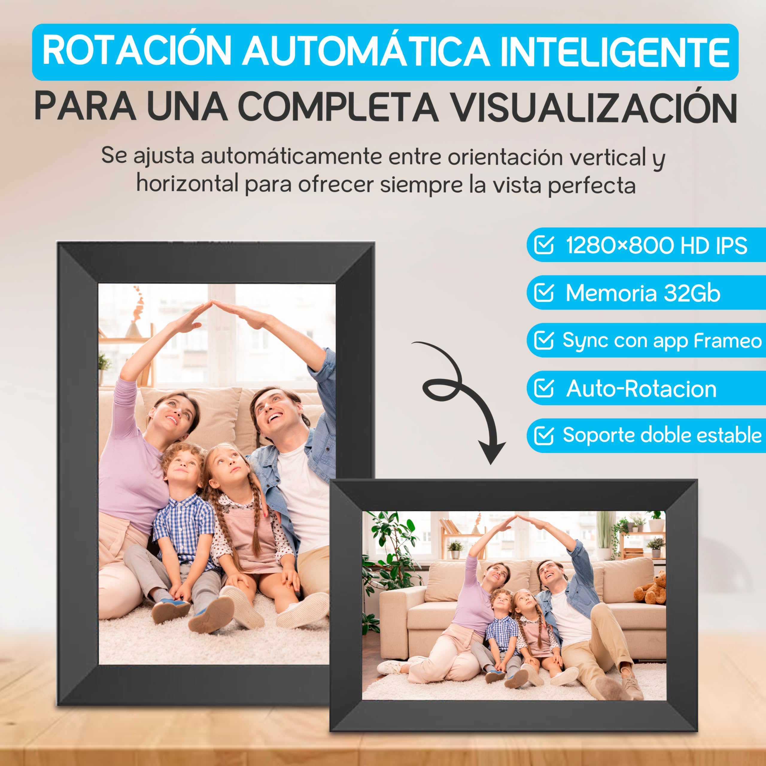 DIRU Marco de Fotos Digital WiFi 10.1" Táctil Full HD, 32 GB, Frameo App, Auto Rotación, Pantalla IPS, Reproduce Fotos y Videos