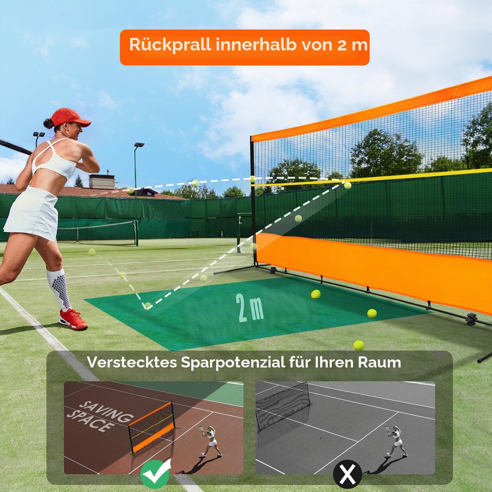 Tennis Rebound Practice Wall - 12ft x 6ft Rebounder Net for Tennis & Racquet Sports Ball & Pickleball, Training Tennis Backboard Net for Court Backyard and Indoor & Outdoor Training