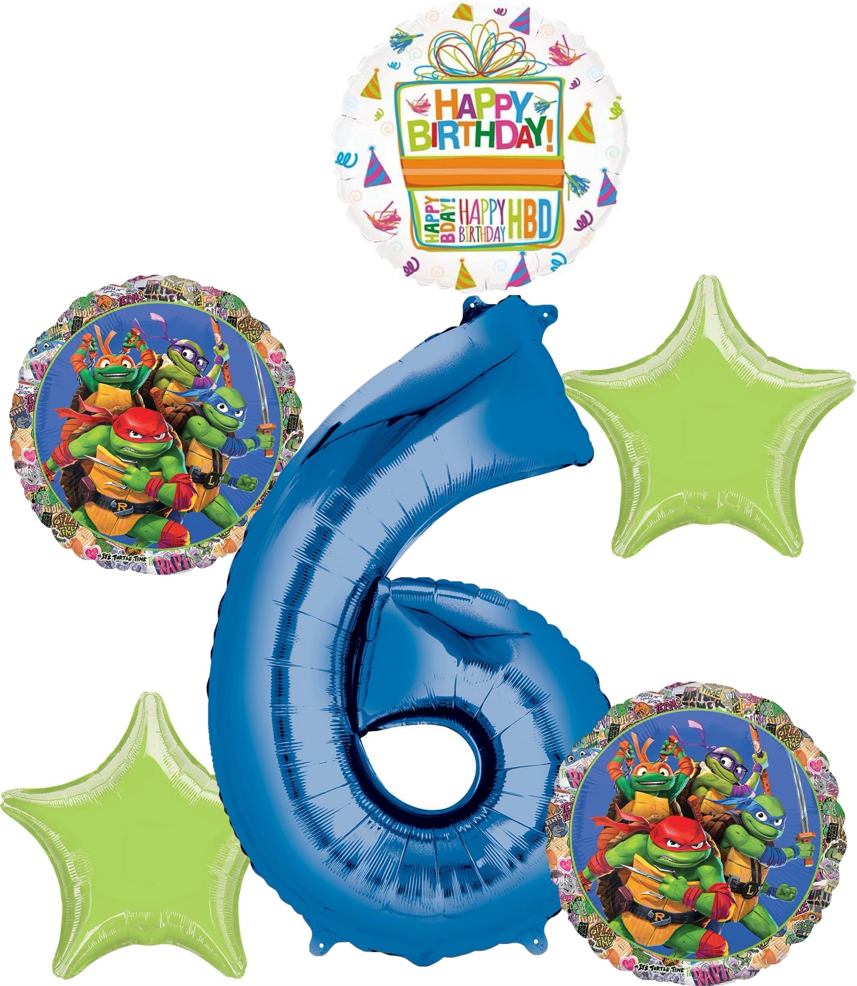 Anagram TMNT Mayhem 6th Birthday Party Supplies Foil Balloon Bouquet Decorations, BQ_4192