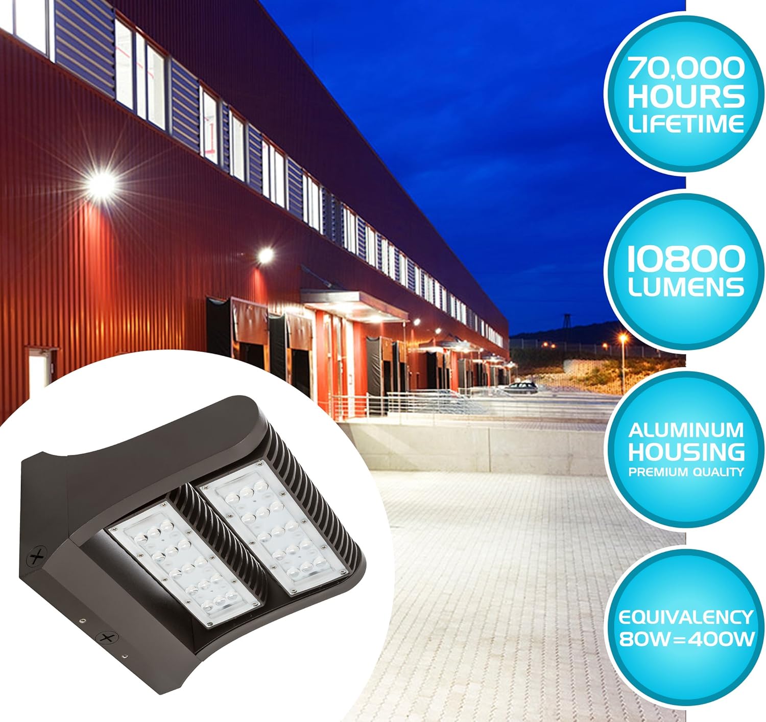 Westgate Lighting Rotatable LED Wall Packs 360 Degrees - Outdoor Lights Parking Yard - Waterproof IP65 - UL Listed - High Lumen 120-277V (80 Watt 3000K Warm White)