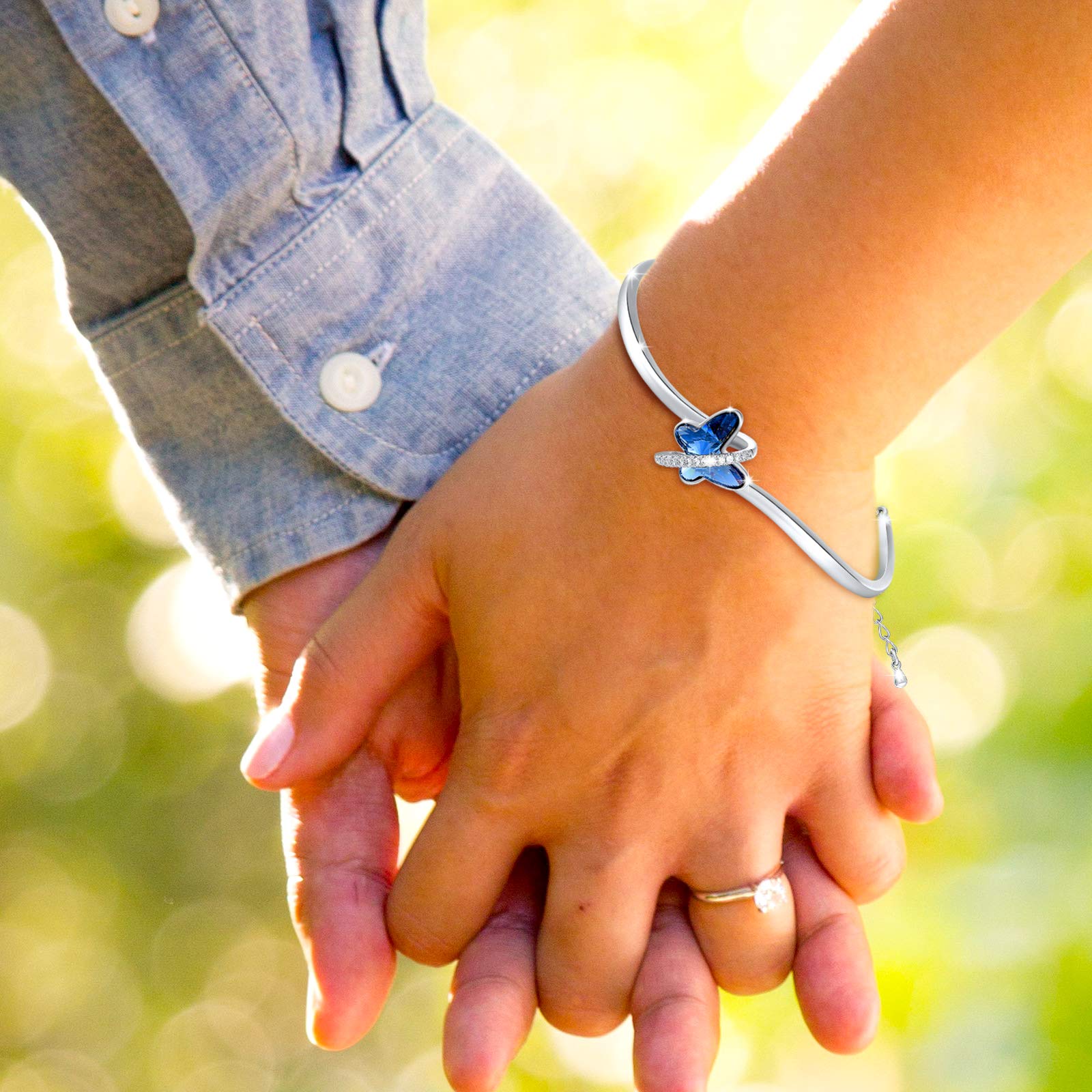 GEORGE · SMITH Bracciale in argento per donna, Bracciale regolabile Bracciale a farfalla in cristallo blu/viola - Regalo di Natale, anniversario, compleanno per donna con scatola