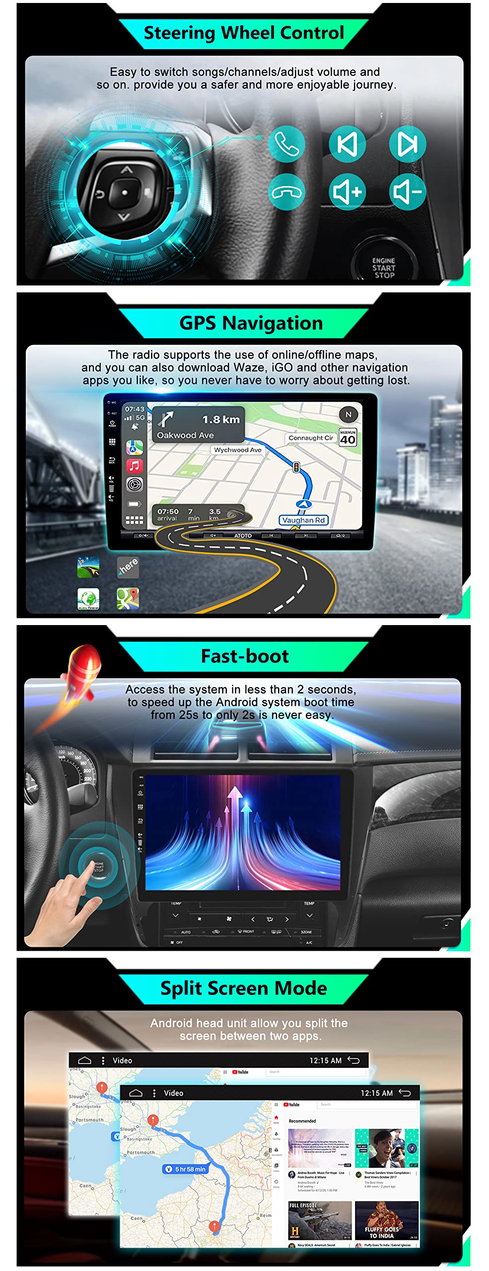 SXAUTO Android 15 -[Built-in DAB]- IPS Autoradio für Renault Duster (2015-2017) - Eingebaut Carplay/Android Auto - Kamera + MIC - 4G+64G - 360-CAM Lenkradsteuerung Fast-Boot WiFi DSP - 2 Din 9 Zoll
