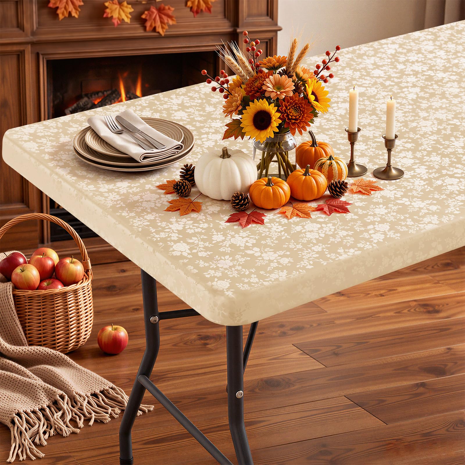 Smiry Heavy Duty Vinyl Fitted Tablecloths for 8 Foot Rectangle Tables