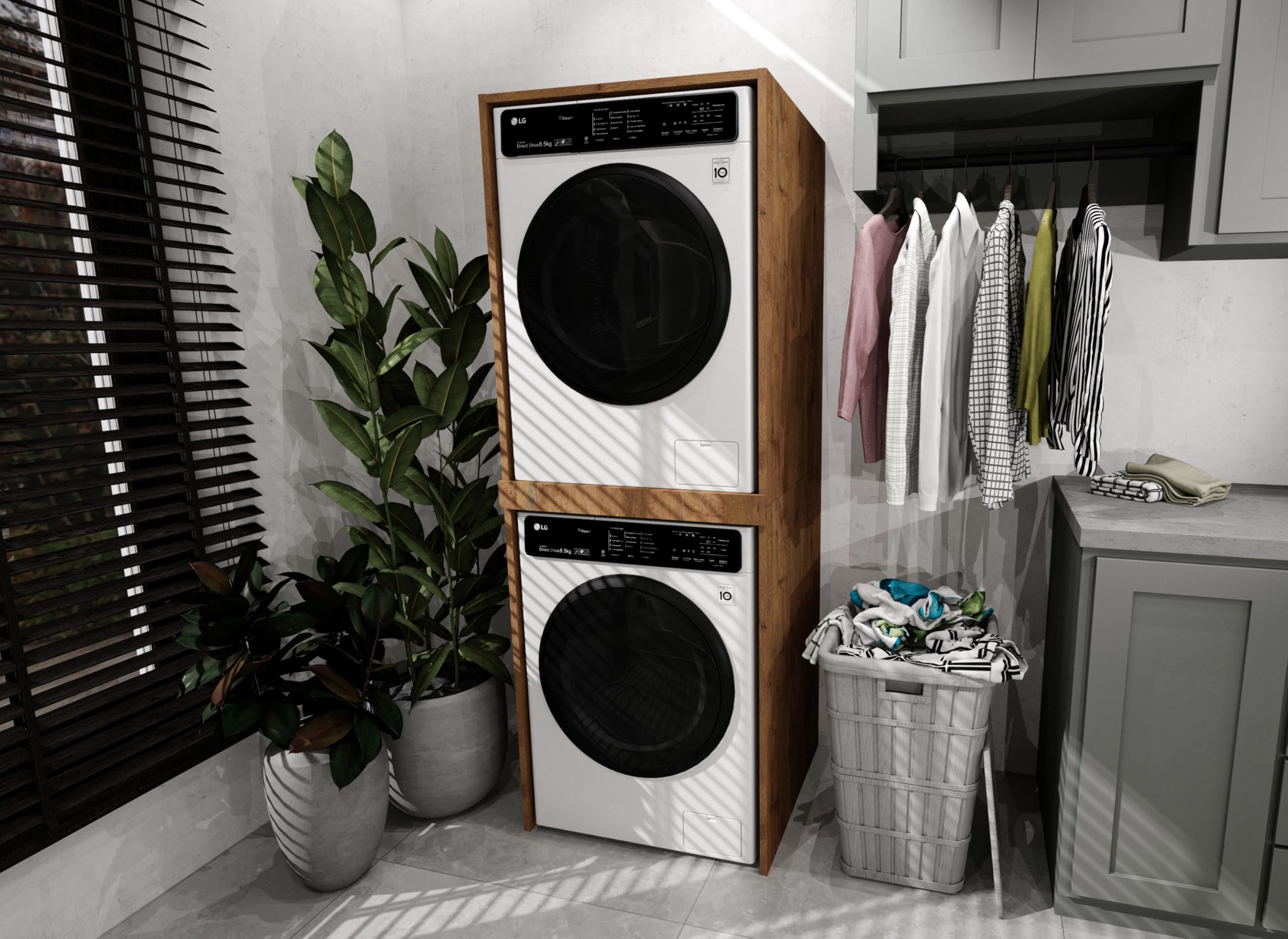 CraftPAK Torre de Lavado - Armario para Lavadora y Secadora | Mueble para Lavadora para lavadero - tamaño 66x180x65 cm marrón