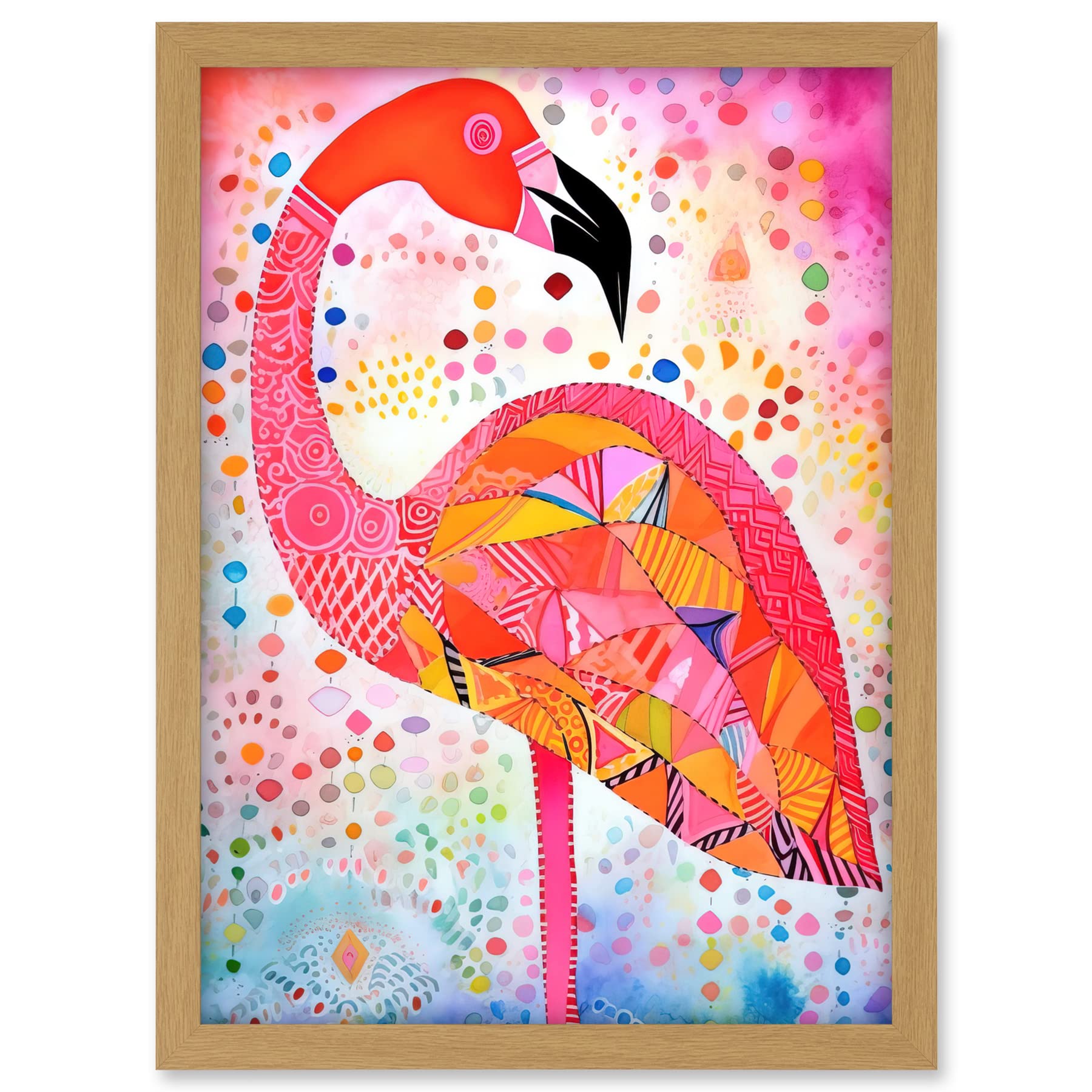 Artery8 Flamingo Folk Art Watercolour Painting Artwork Framed A3 Wall Art Print
