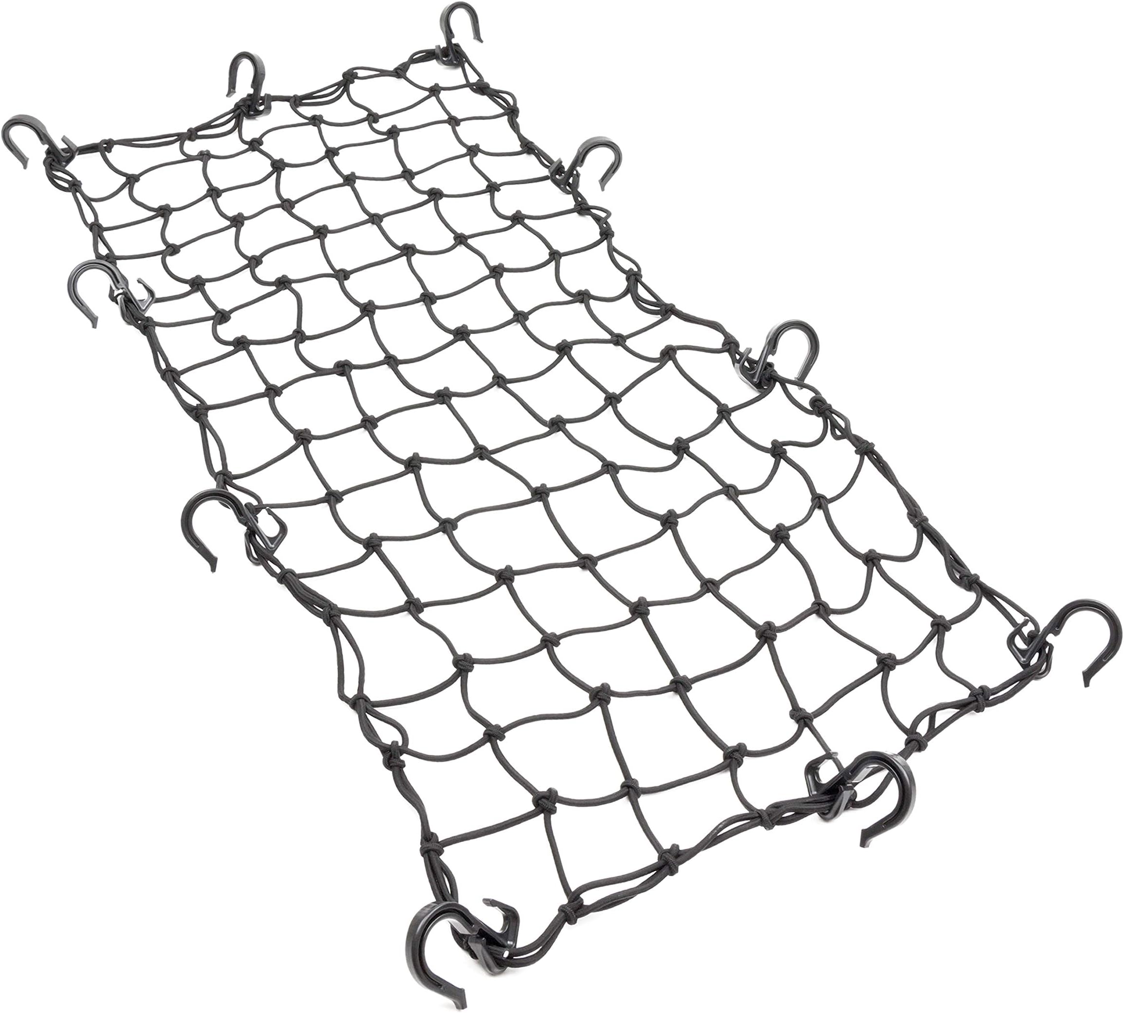 15"x30" PowerTye Mfg Large Cargo Net featuring 10 Adjustable Hooks & Tight 2"x2" Mesh, Black