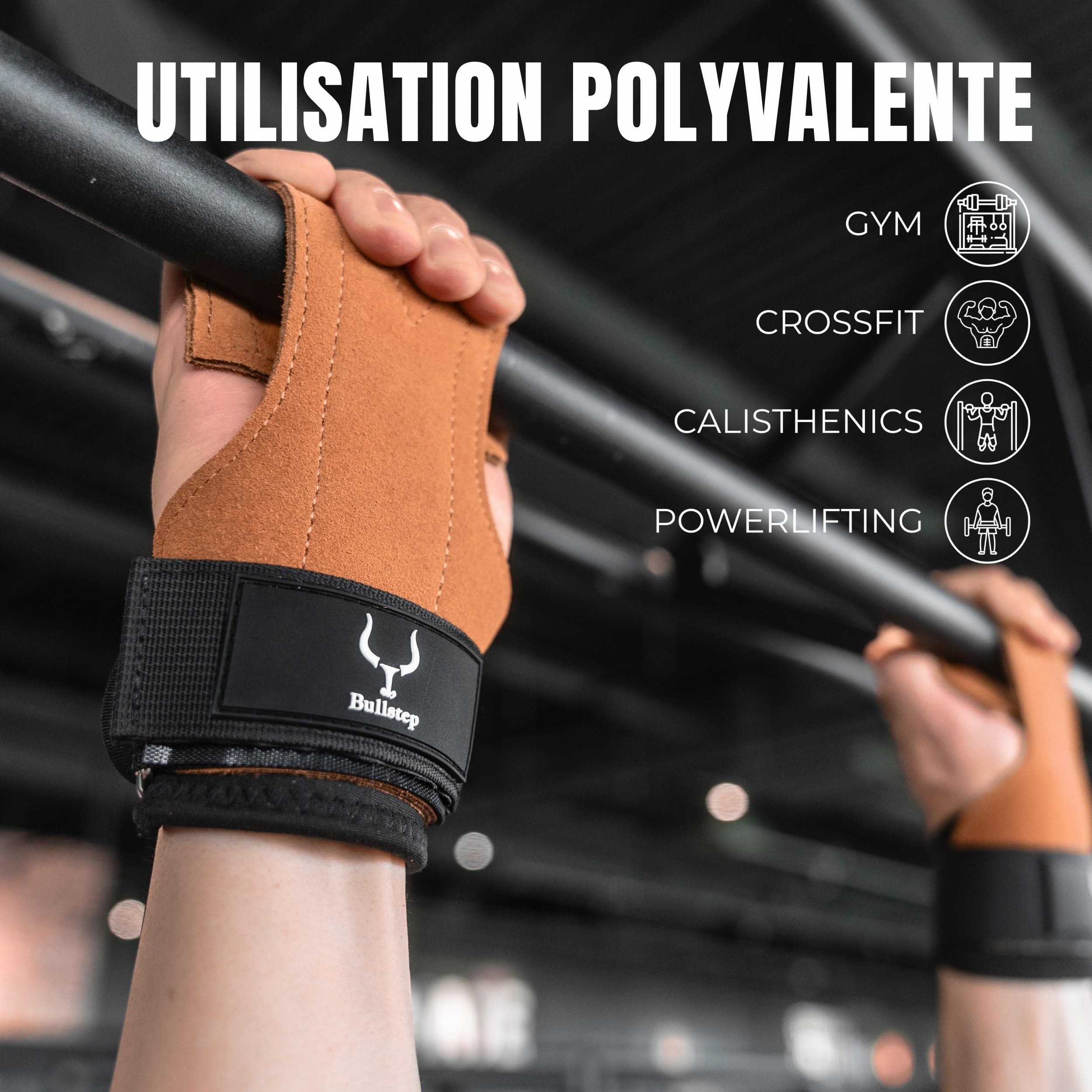 Manique Crossfit Gants Cuir | Sangle Poignet | Manique Gym | Grips Protection Homme Femme | Sangle de Tirage Musculation pour Gymnastique, Fitness, Haltérophilie