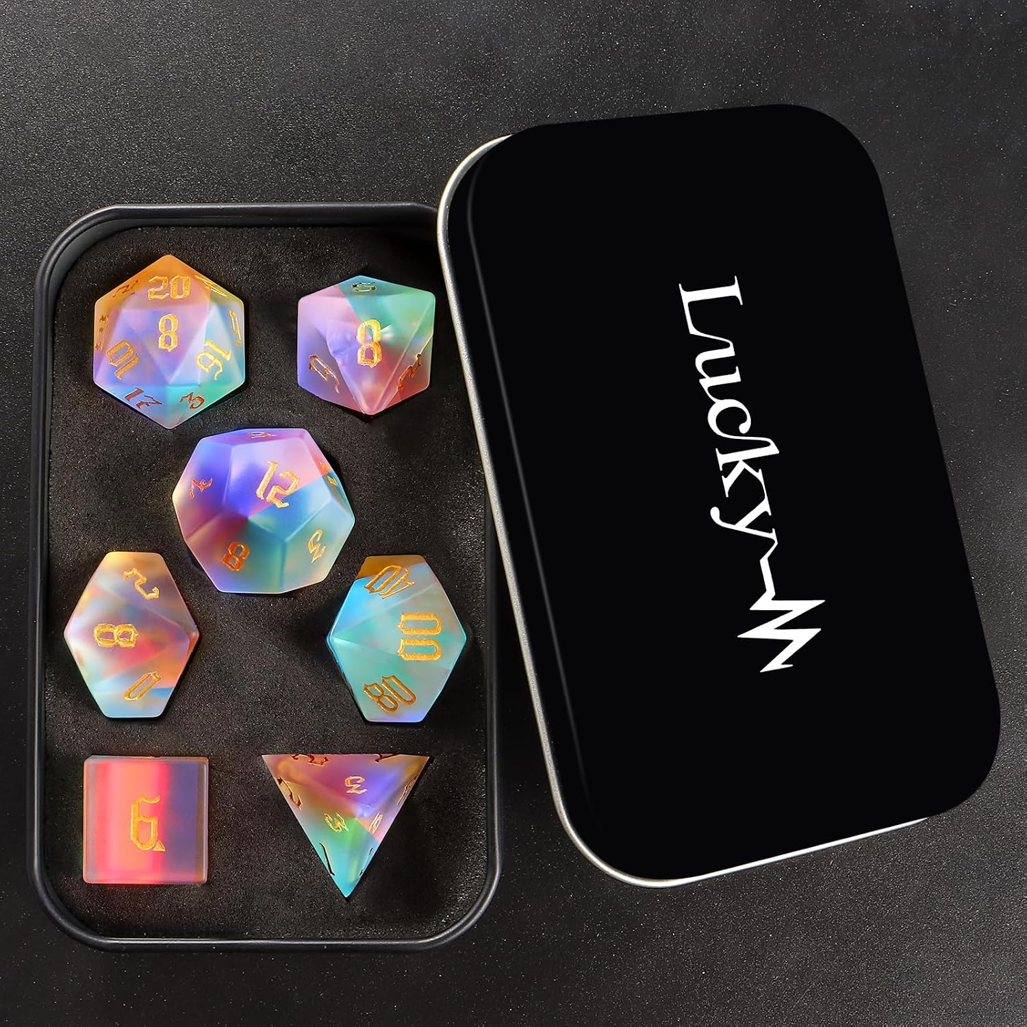 LUCKY-M Prism Glass Rainbow DND Dice Set, Dungeons and Dragons Unique Dice Set RPG Transparent Dice D&D Sets, D20 D12 D10 D00 D8 D6 D4 Cool D and D Dice