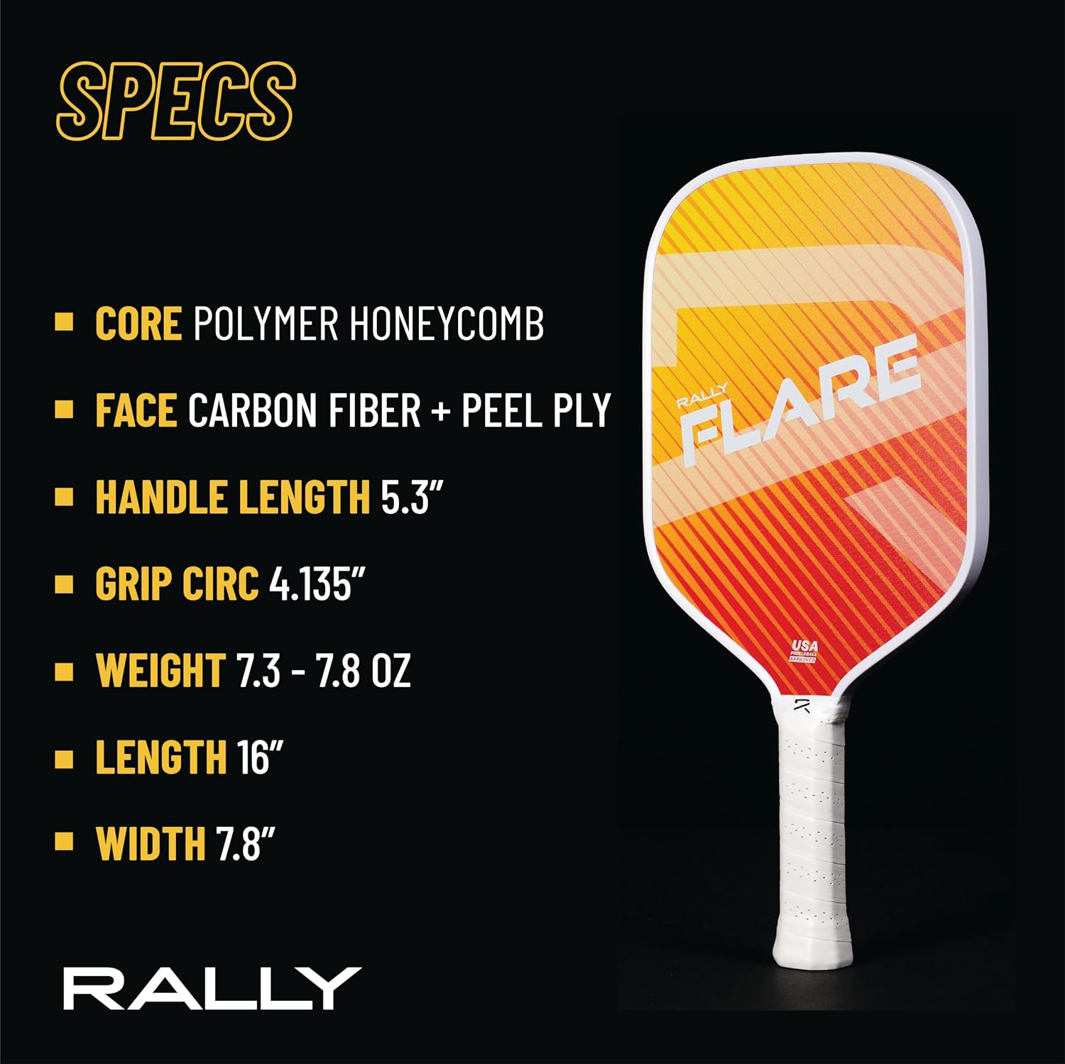 Rally Flare Graphite Pickleball Paddle – 2025 & Original Versions | Lightweight Design, Durable Polymer Core, Carbon or Graphite Face, USAPA Approved