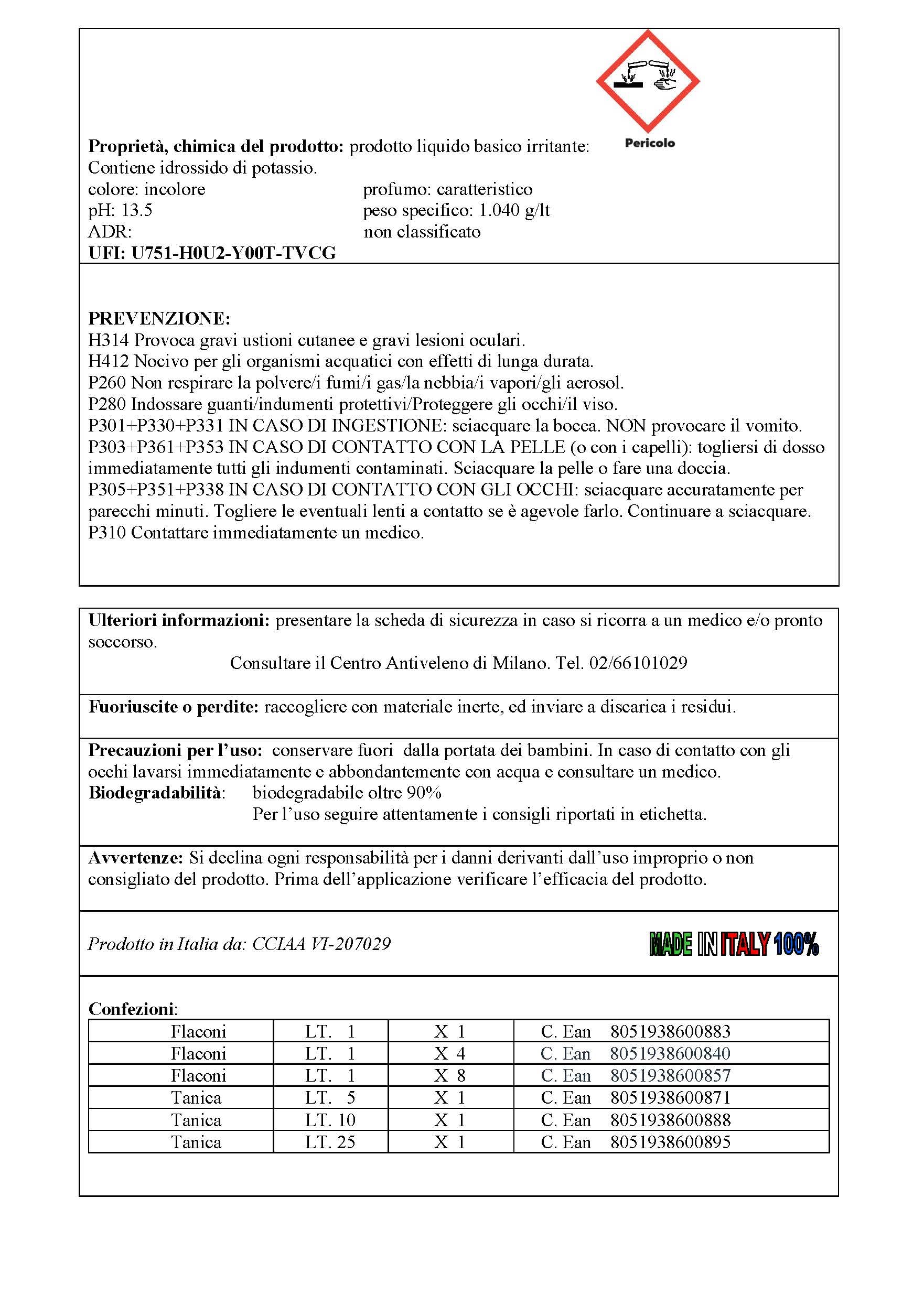 PIP Detergente Macchine Lavapavimenti Pavinet, Concentrato, TK UN LT..5 = Kg.5,25 Pavimento Industriale, Piscina, Marmo, Ceramica, Linoleum, Cemento