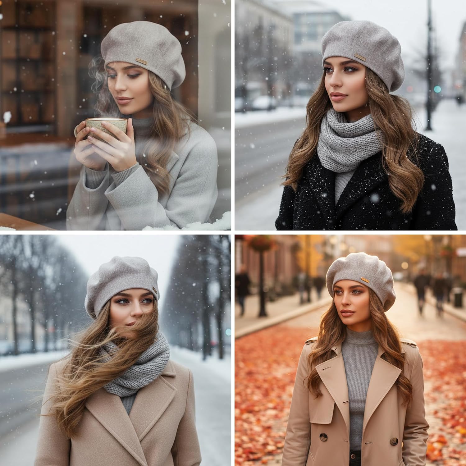 Warm Lined Wool Angora Knit Beret and Satin Lined French Hat Lightweight Beanie
