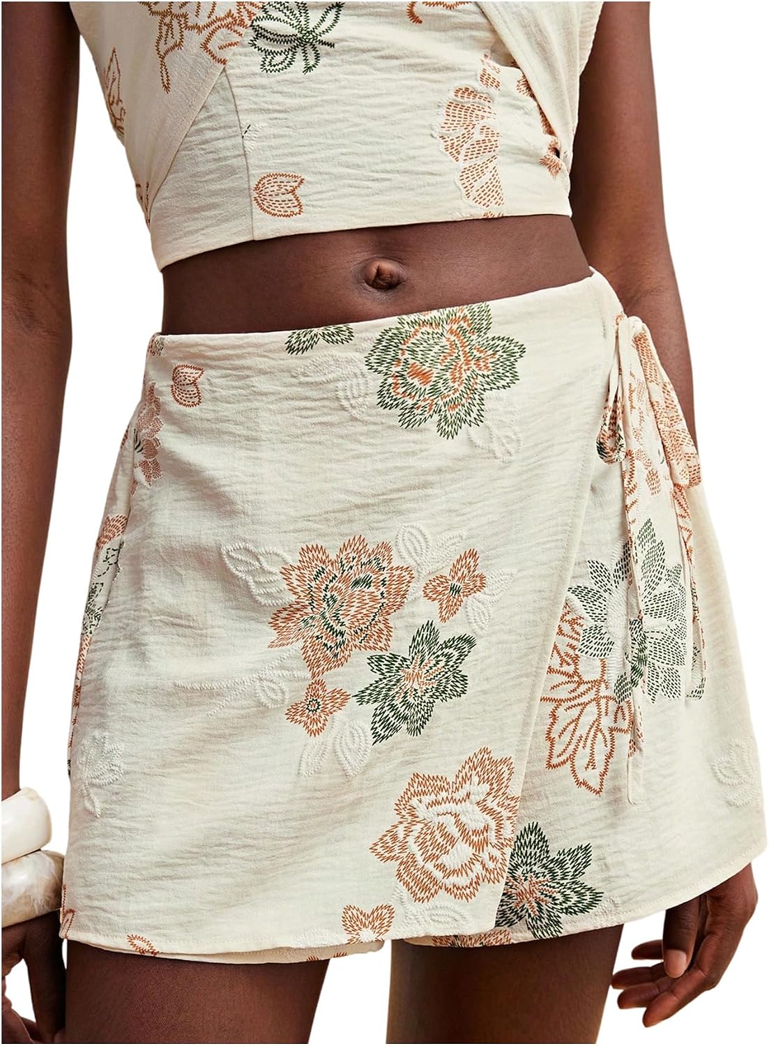 SweatyRocks Women's Boho Mini Skirts Floral Shorts Tie Side Wrap Elastic Waist Summer Skorts Beach Vacation Outfits