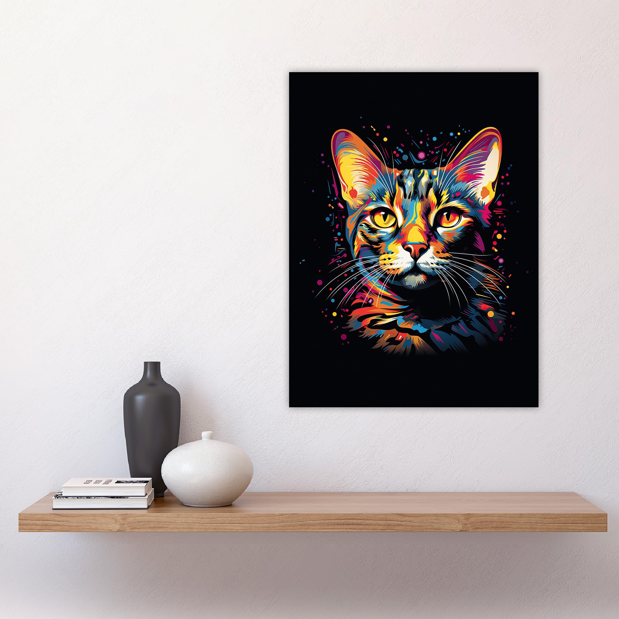 Artery8 Bengal Cat Lover Gift Pet Portrait Orange Purple Blue on Black Artwork Painting Large Wall Art Poster Print Thick Paper 18X24 Inch - Image 4