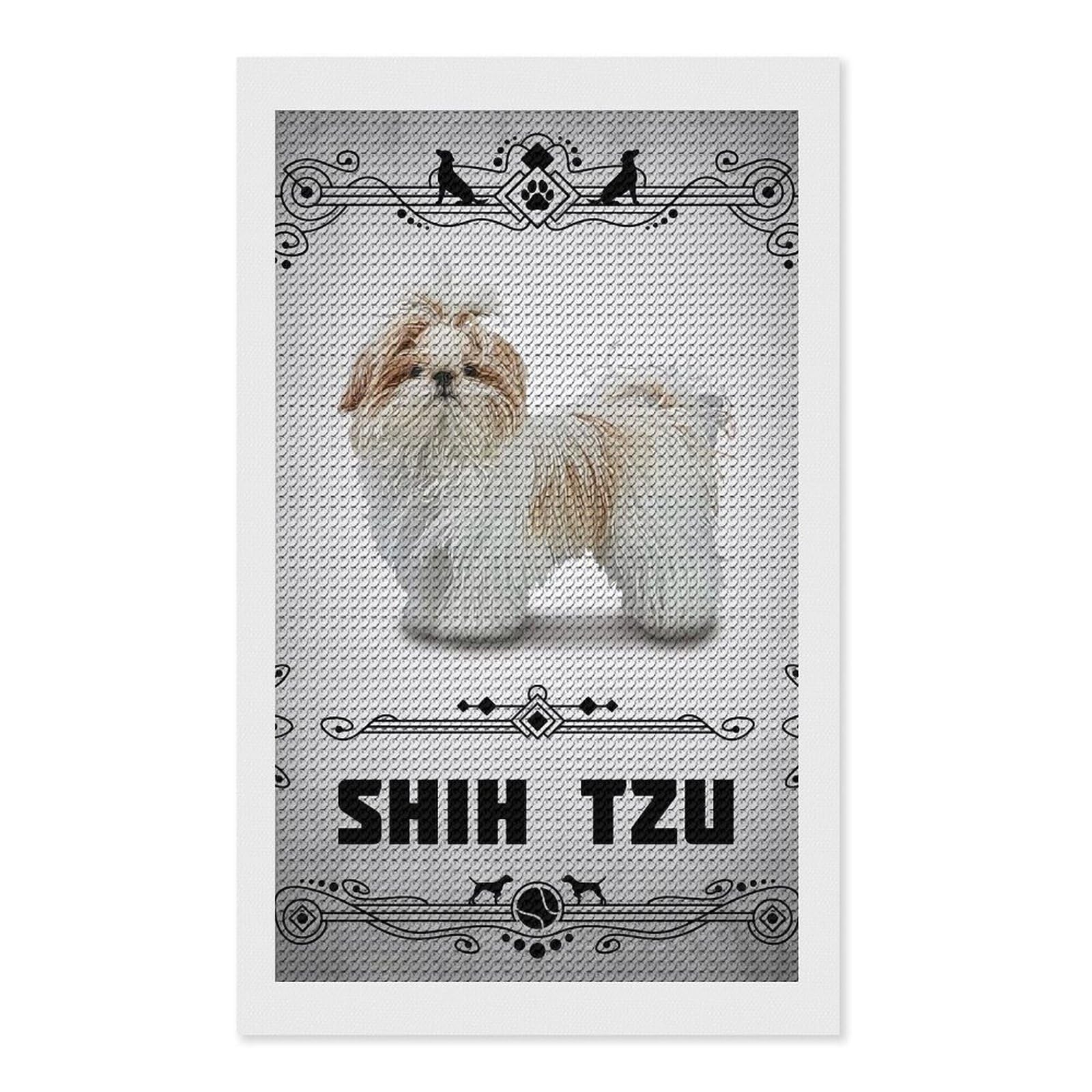 Junmoney Shih Tzu Round Drill Diamond Painting 12"x20", for Women, Relaxing DIY Hobby, Bedroom Decor, Christmas Gift, Adhesive Canvas