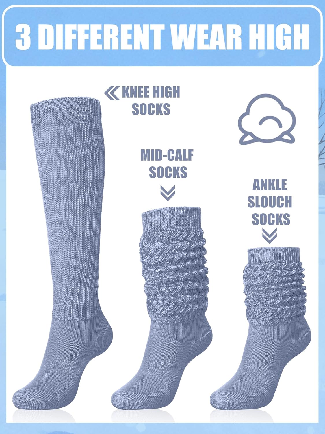 Slouch Slouchy Socks Pack Knee High Scrunch 80s 90s Stacked Boot Socks - Image 3