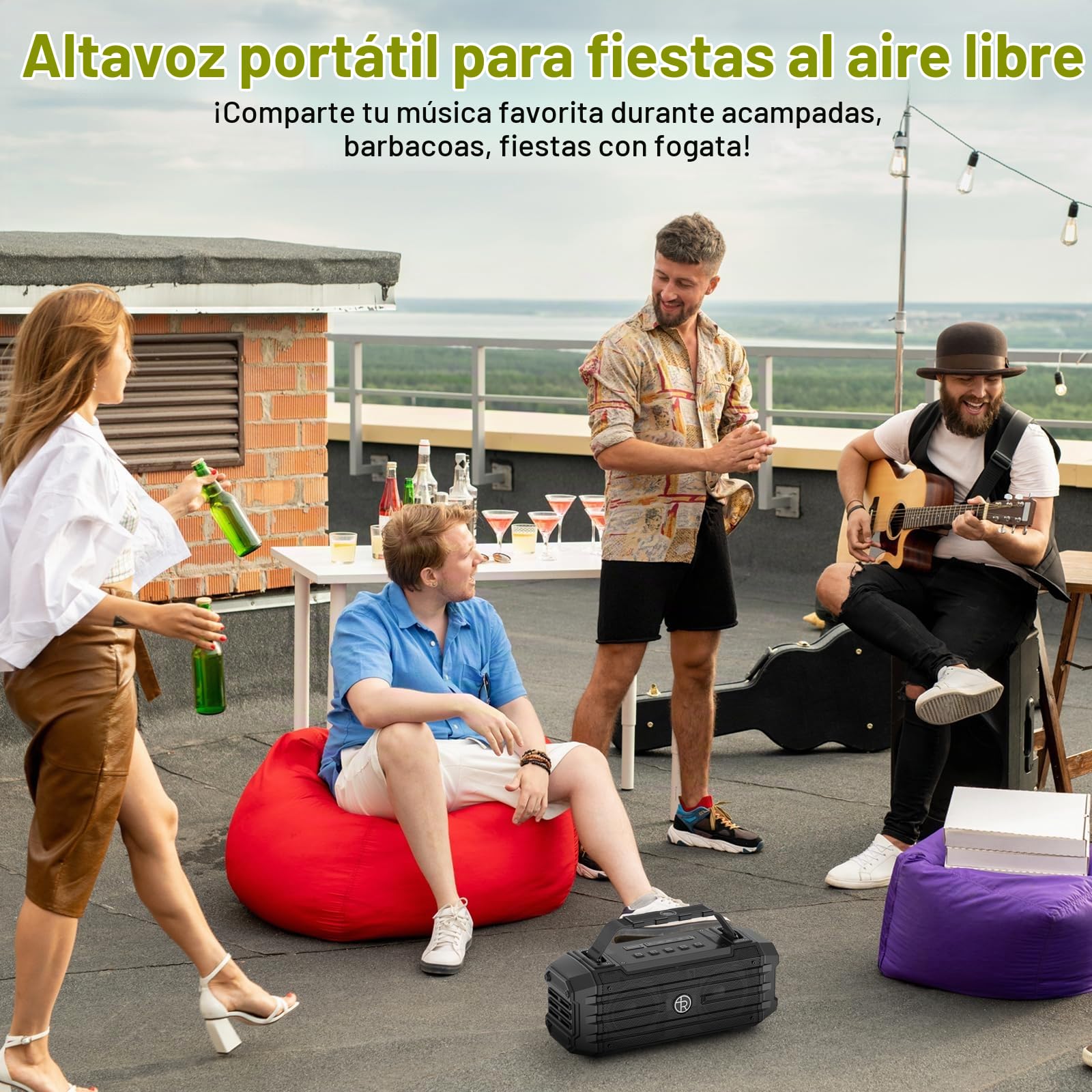 Altavoz Bluetooth portátil de 120 W con Pico de 80 W, emparejamiento TWS, Graves Profundos, Altavoz de Alta fidelidad, Resistente al Agua IPX6, Boombox de Sonido DSP para Exteriores, Camping (Negro)