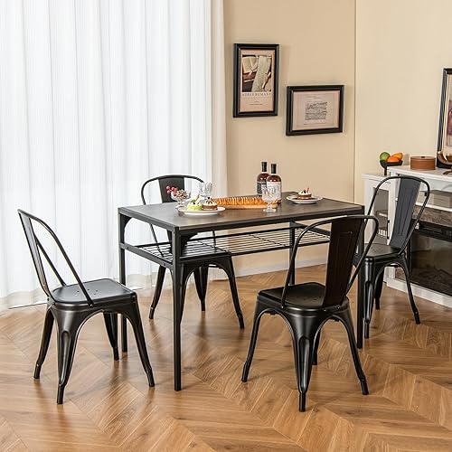 Miniatura 2 de DORTALA Juego de 4 sillas de comedor de metal, sillas auxiliares de café con patas de goma, sillas elegantes y modernas, silla auxiliar apilable
