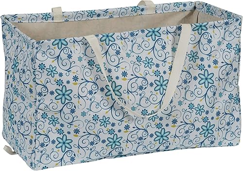 Household Essentials 2244 Krush - Bolsa de lona reutilizable para comestibles y lavandería, color blanco con diseño floral, 22 pulgadas de largo x