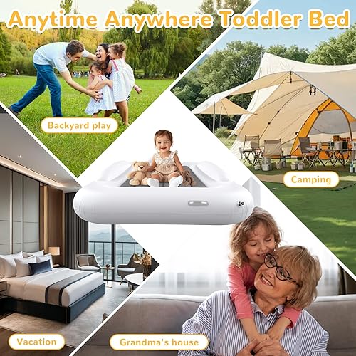 Miniatura 7 de Cama inflable de viaje para niños, colchón de aire portátil y cómodo con parachoques de seguridad de 3 lados, cama inflable para acampar y viajar