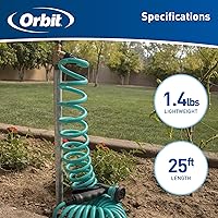 Vista 5 de Orbit 26381 Manguera de jardín con espiral, 25 pies, con boquilla de manguera de 8 patrones (azul)
