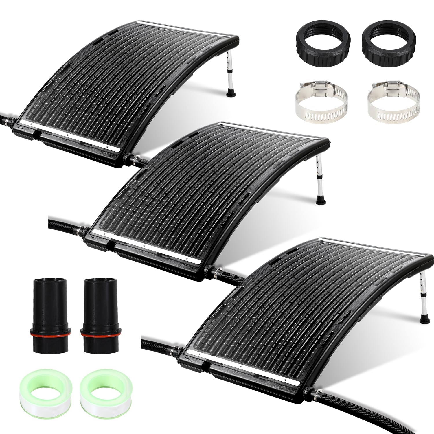 Herrselsam Panel solar para calefacción de piscina, 3 juegos, 110 x 69 x 14 cm, calefacción solar, flujo máximo 10000 L/h, calentadores de piscina, sistema solar para agua caliente, ducha de jardín