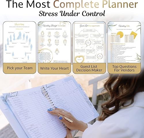 Miniatura 5 de Agenda de boda libro y organizador para la novia – Kit dorado con calcomanías, bolígrafo y caja de regalo | Future Mrs Gifts libro de planificación