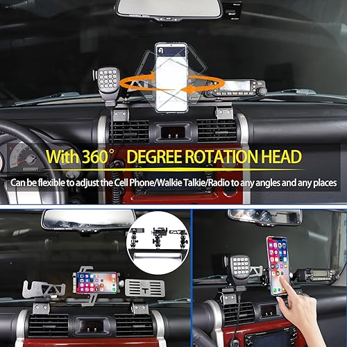 Miniatura 3 de Soporte para teléfono de automóvil, walkie talkie/radio compatible con Toyota FJ Cruiser 2007-2021, soporte multifuncional para panel de