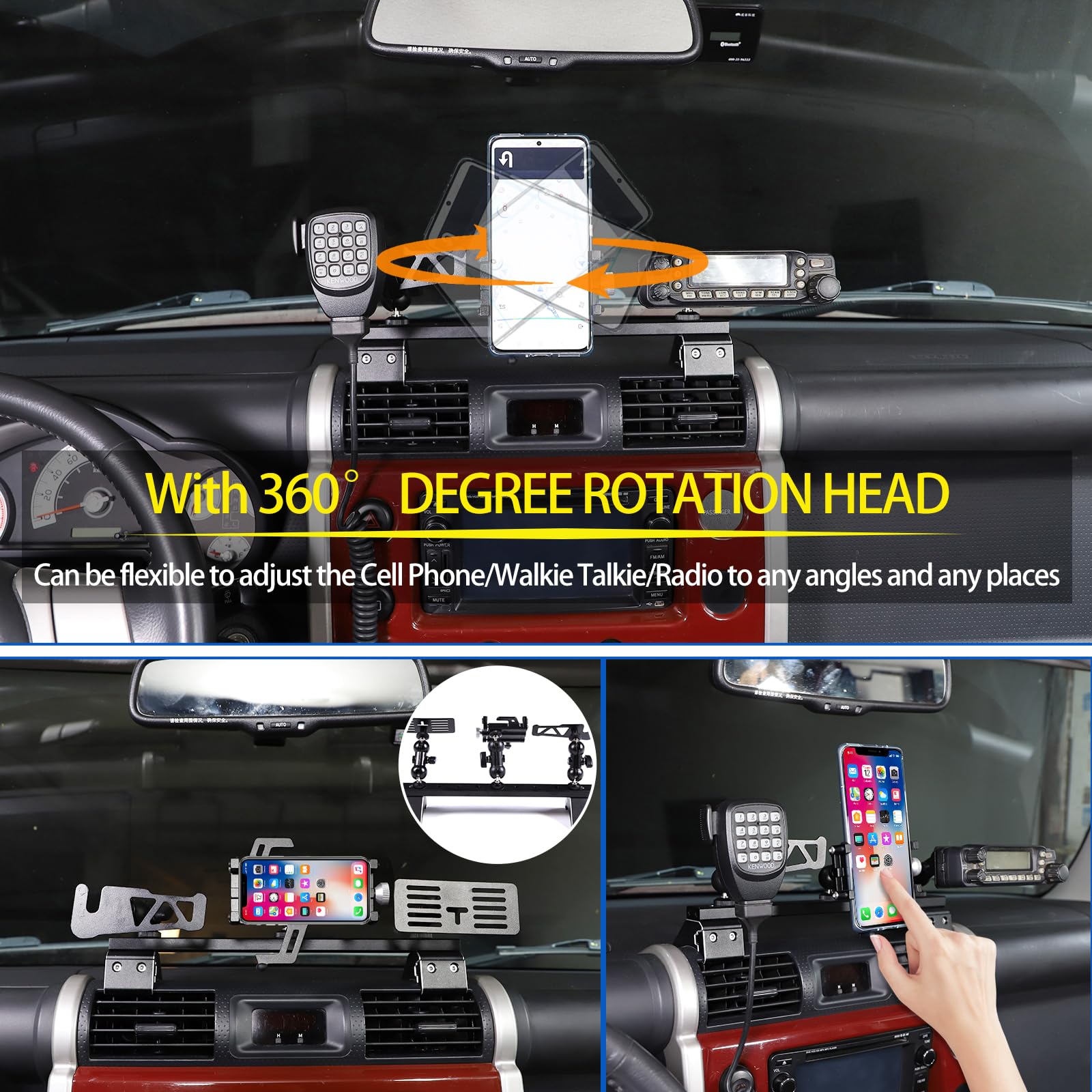 Soporte de teléfono para coche, walkie talkie, soporte de radio para Toyot@ FJ Cruiser 2007-2021, soporte multifuncional para panel de salpicadero de coche para rejilla de ventilación de aire