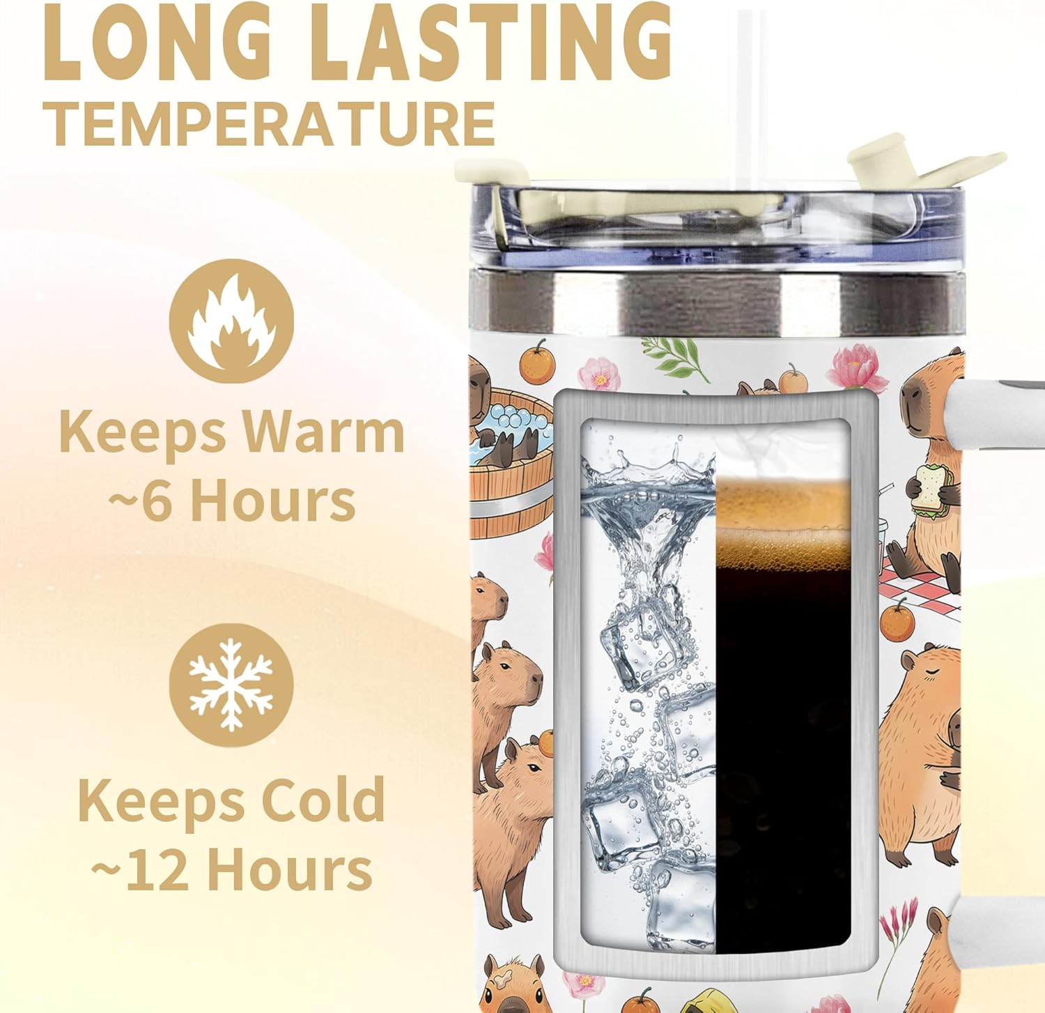 Capybara Gifts for Women, Stainless Steel Insulated Tumbler Travel Mug Cup with Lid and Straw, Capybara Stuff for Girls - Image 5