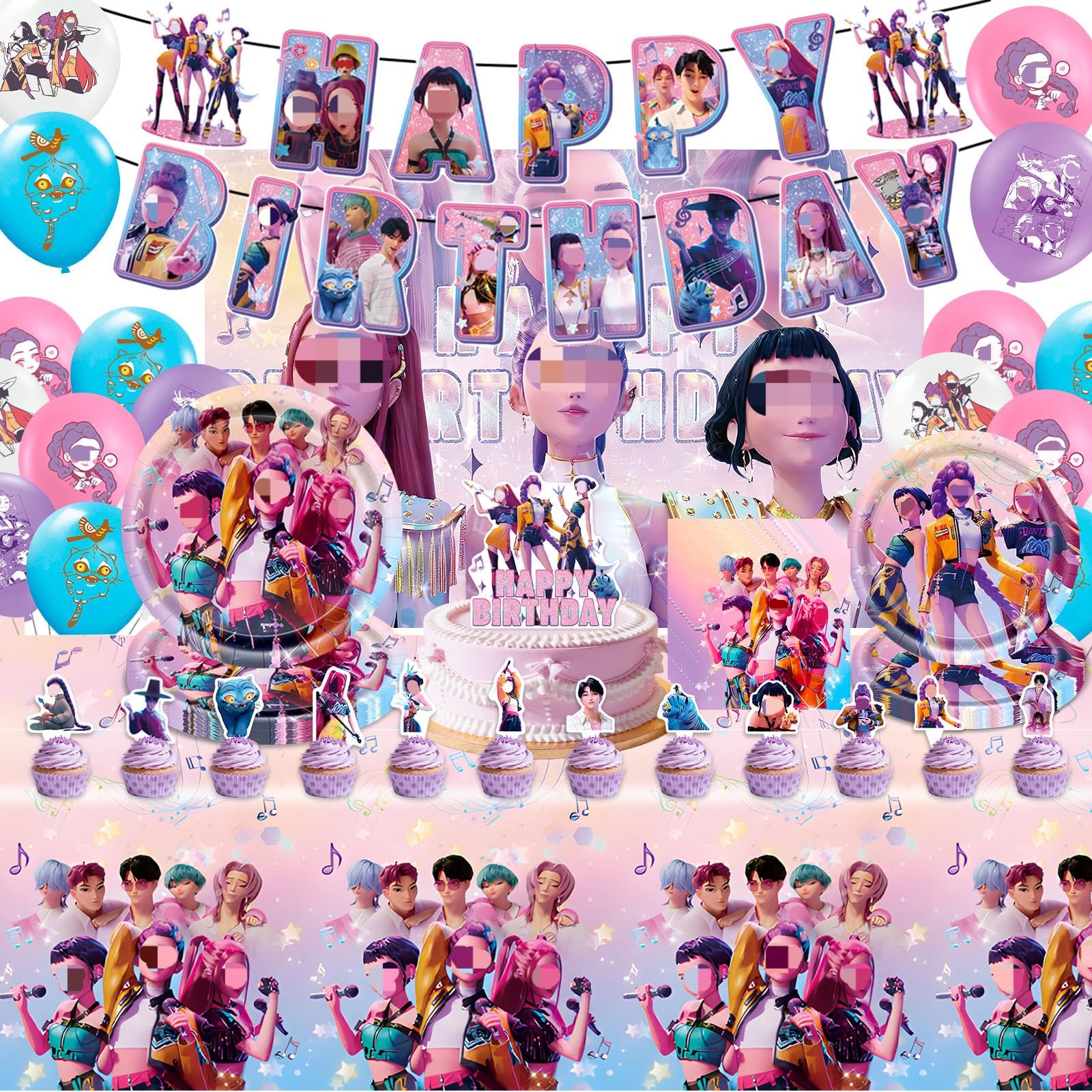 72PCS Demon Birthday Decorations, Birthday Party Tableware Set with Plates Napkins Banner Cake Topper Tablecloth and Balloons, Party Supplies for Kids Boys Girls, 10 Guests