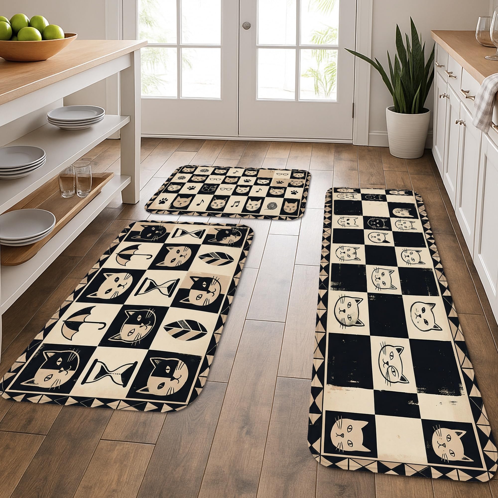Tapis de cuisine lavable et doux motif chat lot de 3 tapis confort vintage