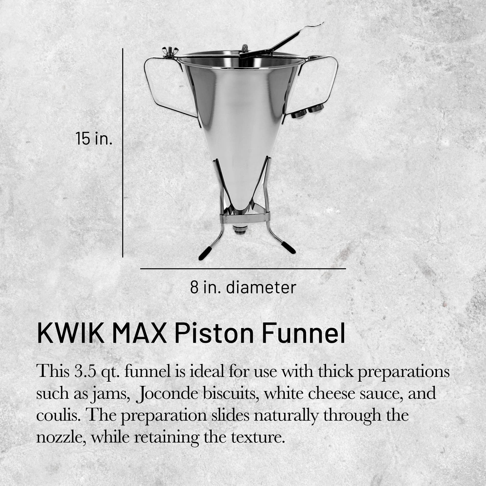 de Buyer KWIK MAX Piston Funnel - 3.5 qt - Stainless Steel Kitchen Funnel for Dispensing Liquid & Semi-Liquid Preparations - Leak-Proof Design - Dishwasher Safe - Made in France